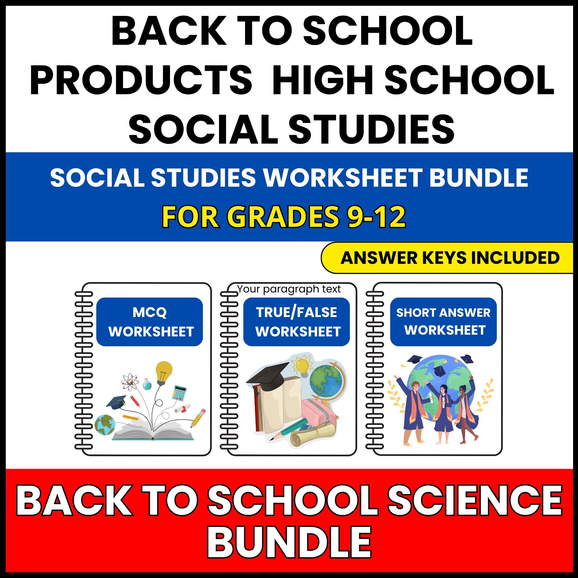 Back to School | Social Studies Mega Bundle | 60 Worksheets BUNDLE | Grade 9-12