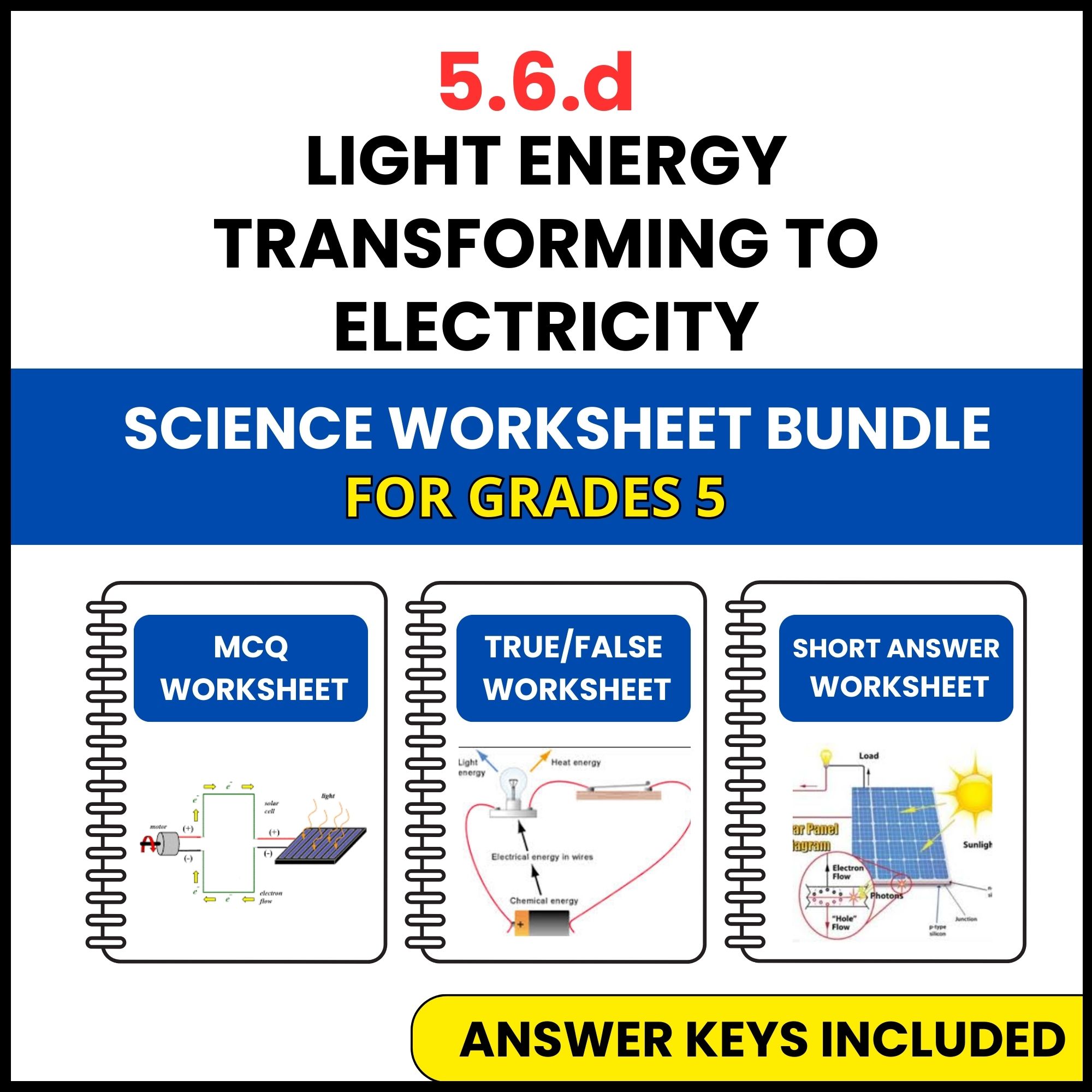 VA SOL Science | Light Energy Transforming | 3 Worksheets | Grade 5