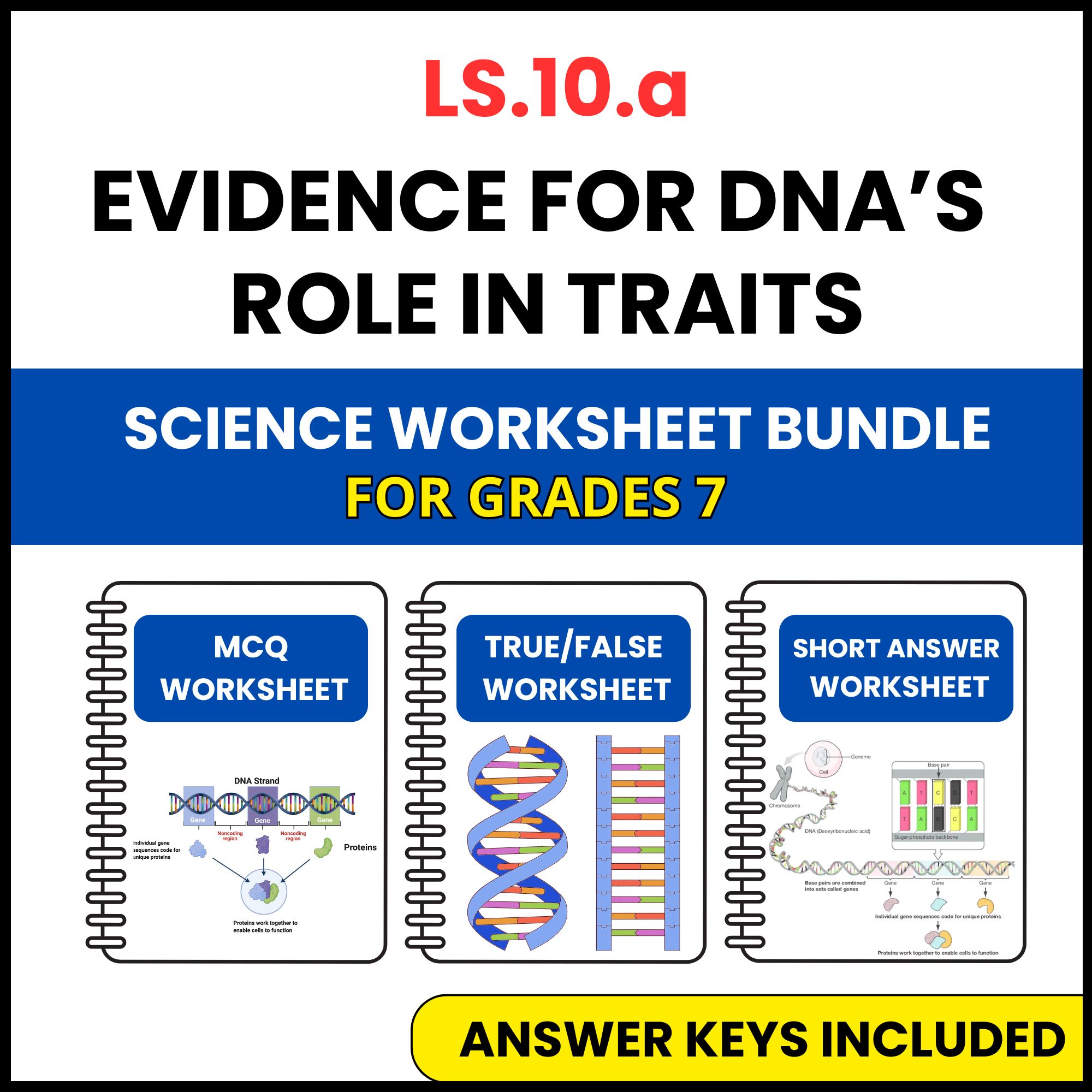 VA SOL Life Science | Evidence for DNA’s Role in Traits | 3 Worksheets | Grade 7