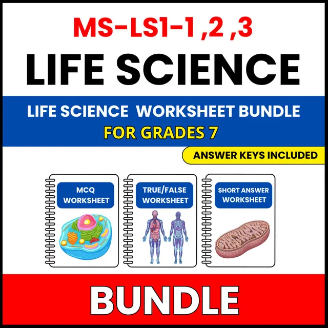 MS NGSS Life Science | Cells and Body | 45 Worksheets BUNDLE | Grade 7