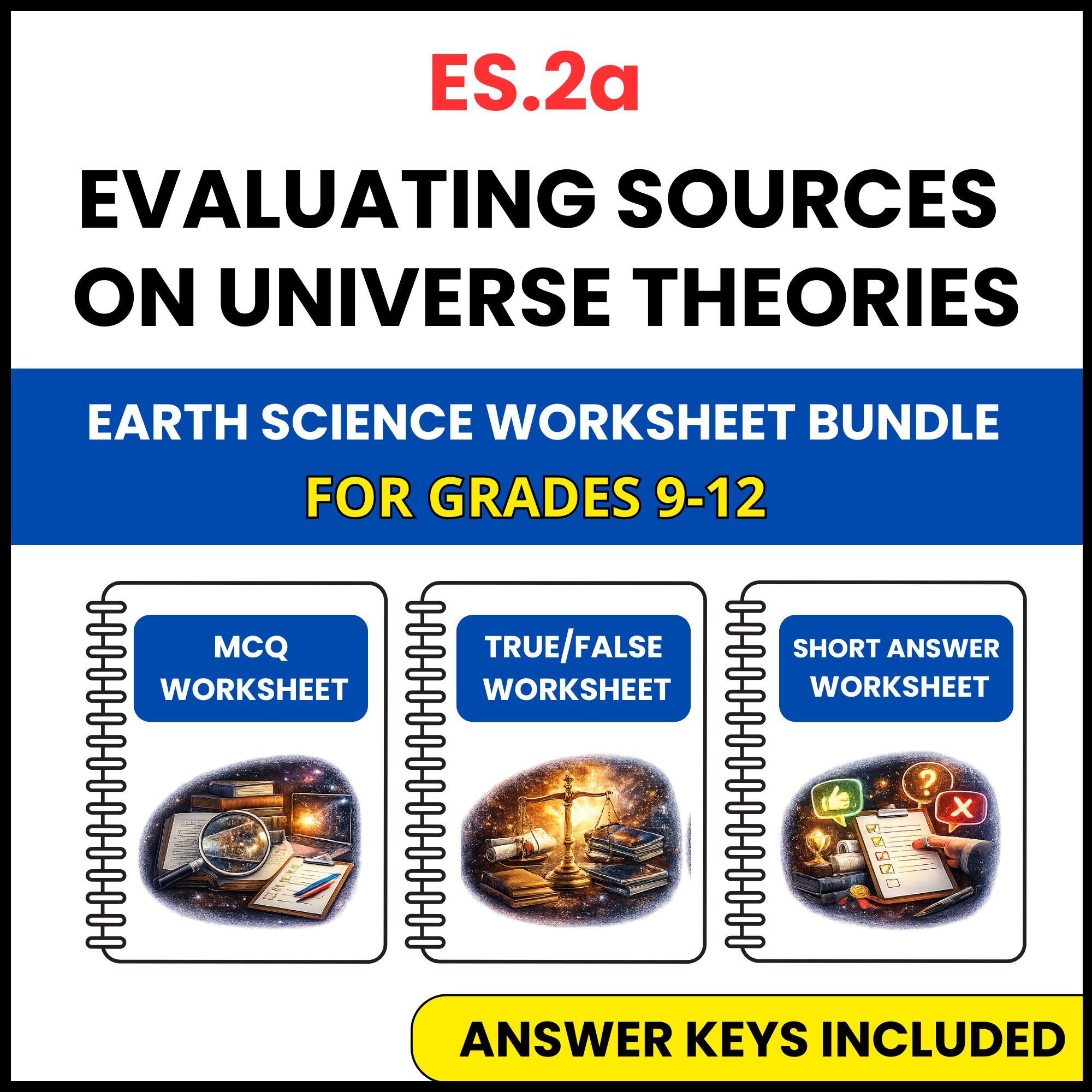 VA SOL Earth Science | Sources on Universe Theories | 3 Worksheets | Grade 9-12