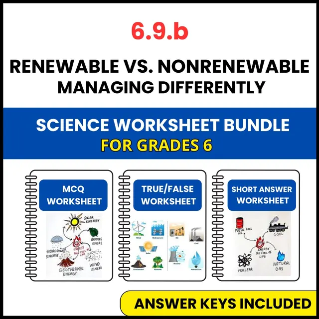 VA SOL Science | Renewable and Nonrenewable Managing | 3 Worksheets | Grade 6
