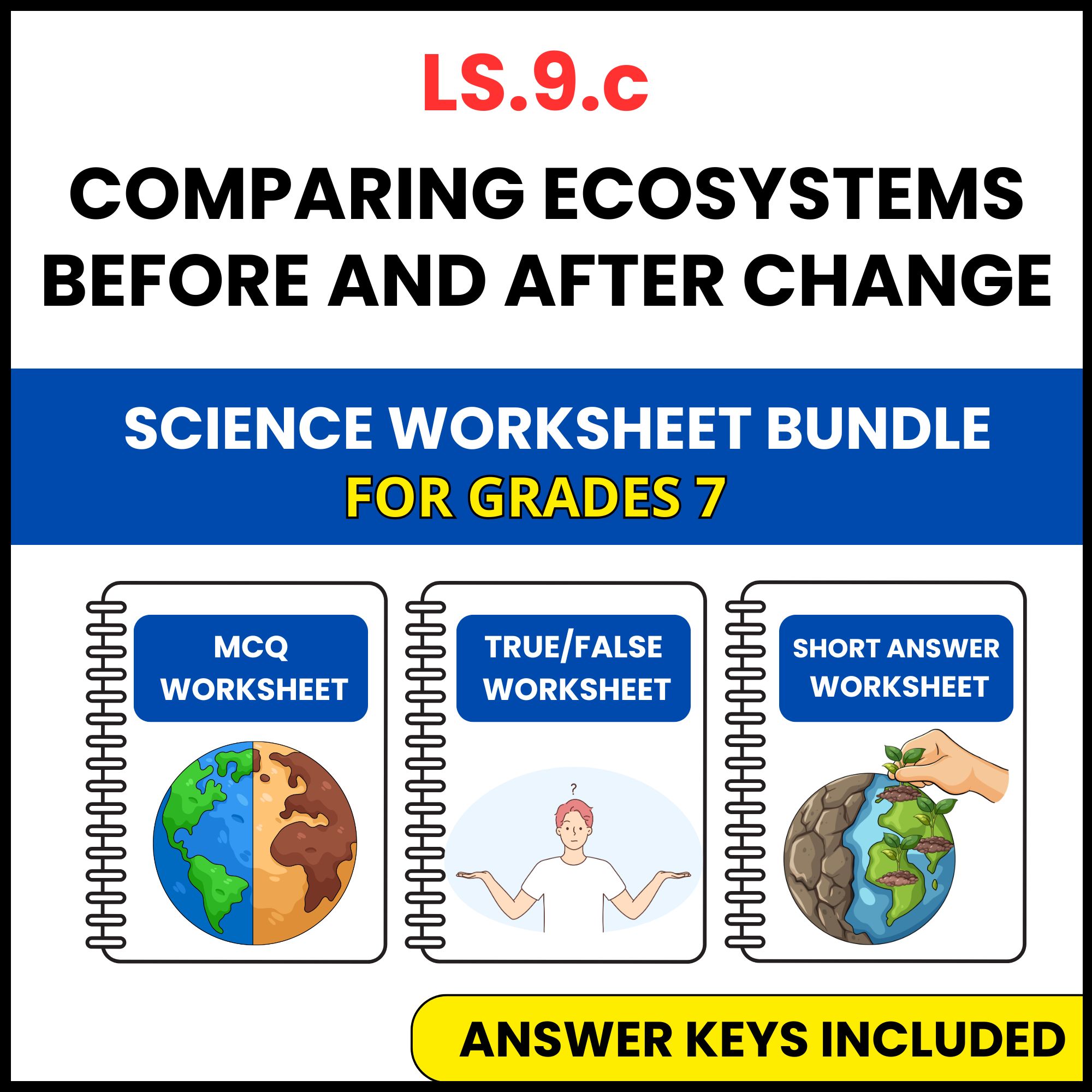 VA SOL Life Science | Ecosystems Before and After | 3 Worksheets | Grade 7