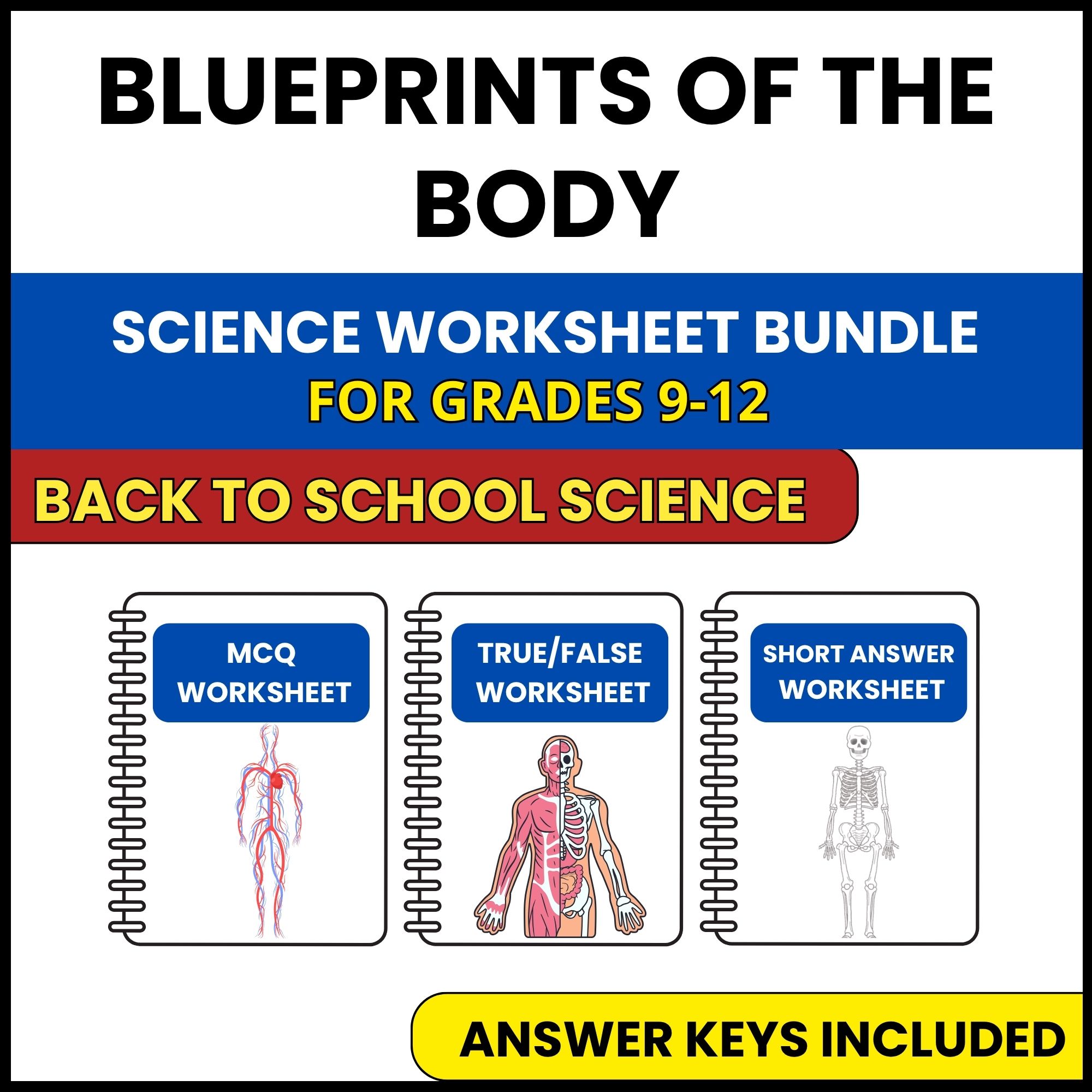 Back to School | Blueprints of the Body | 3 Worksheets | Grade 9-12