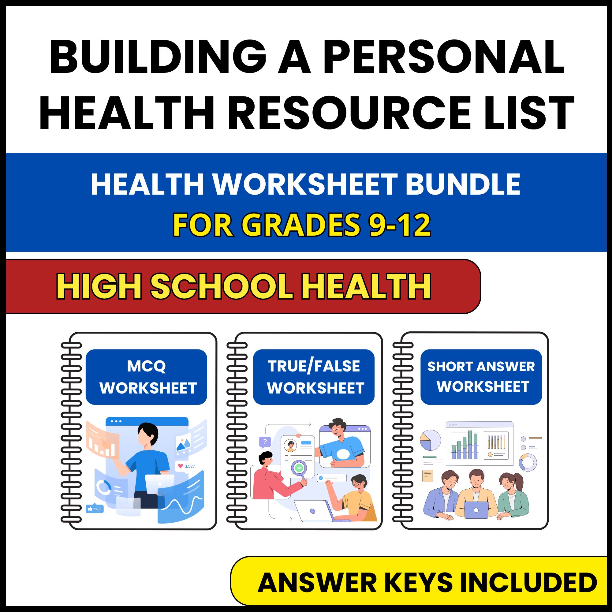 HS Health | Building a Personal Health Resource List | 3 Worksheets | Grade 9-12