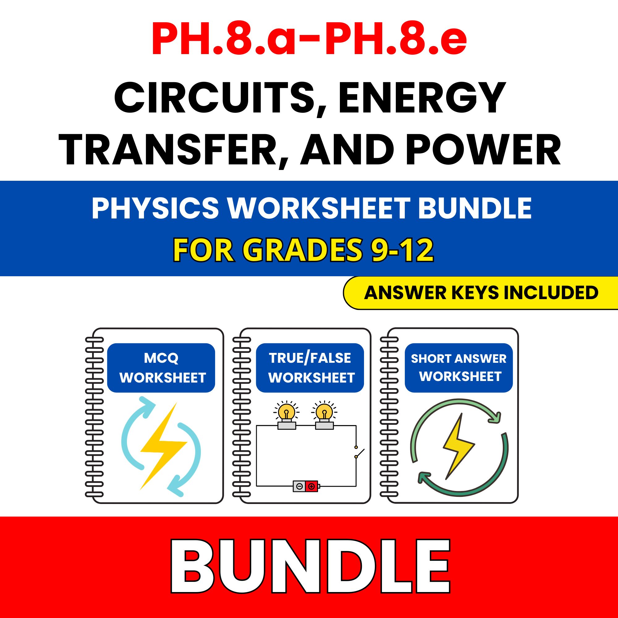 VA SOL Physics | Circuits, Energy Transfer | 45 Worksheets BUNDLE | Grade 9-12