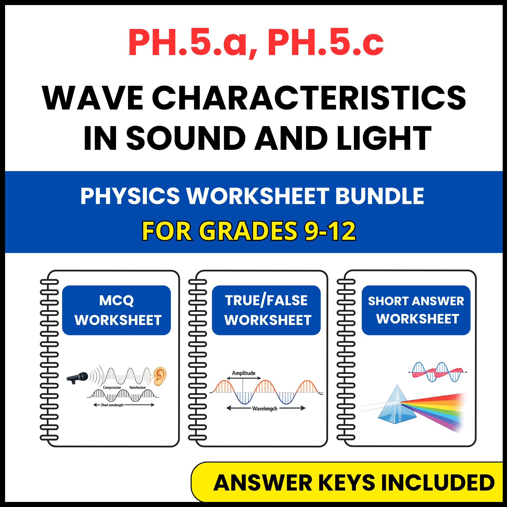 VA SOL Physics | Wave Characteristics in Sound | 3 Worksheets | Grade 9-12
