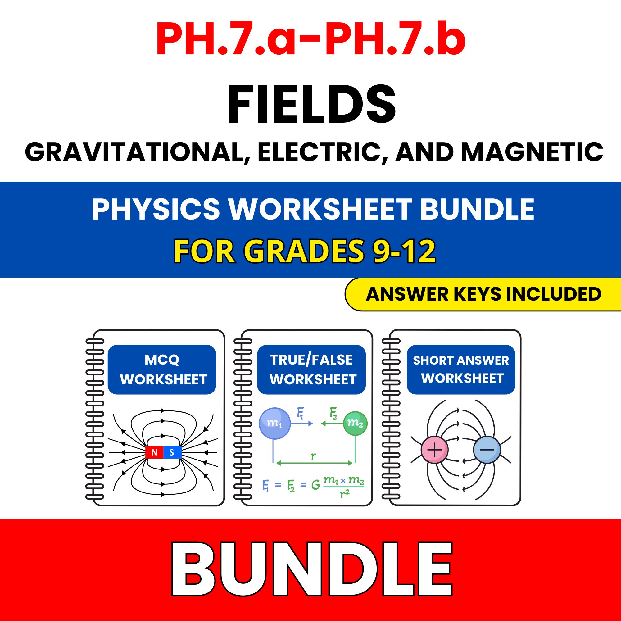 VA SOL Physics | Fields Gravitational | 45 Worksheets BUNDLE | Grade 9-12