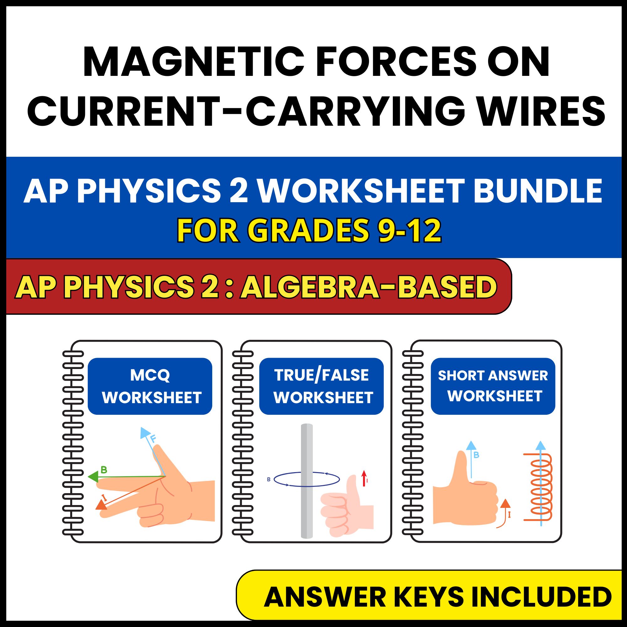 AP Physics 2 | Magnetic Forces on Current Carrying | 3 Worksheets | Grade 9-12