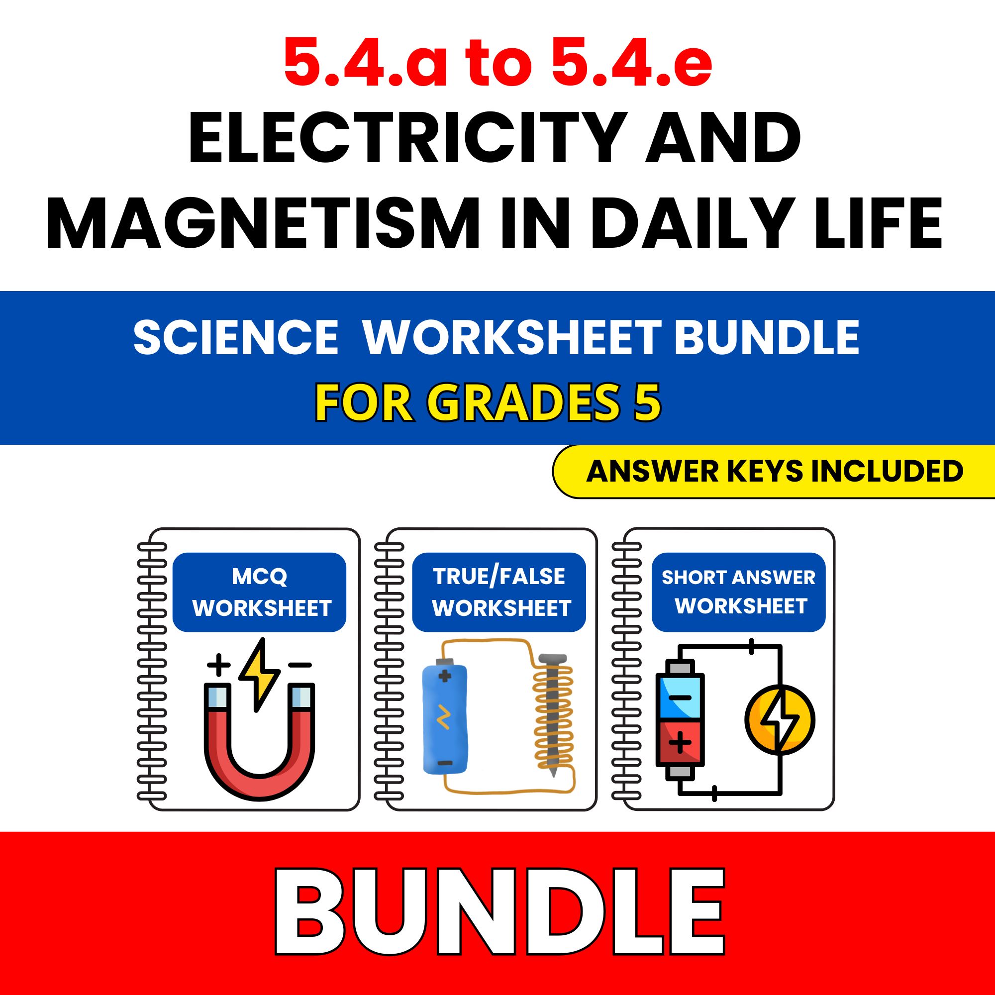 VA SOL Science | Electricity and Magnetism | 45 Worksheets BUNDLE | Grade 5