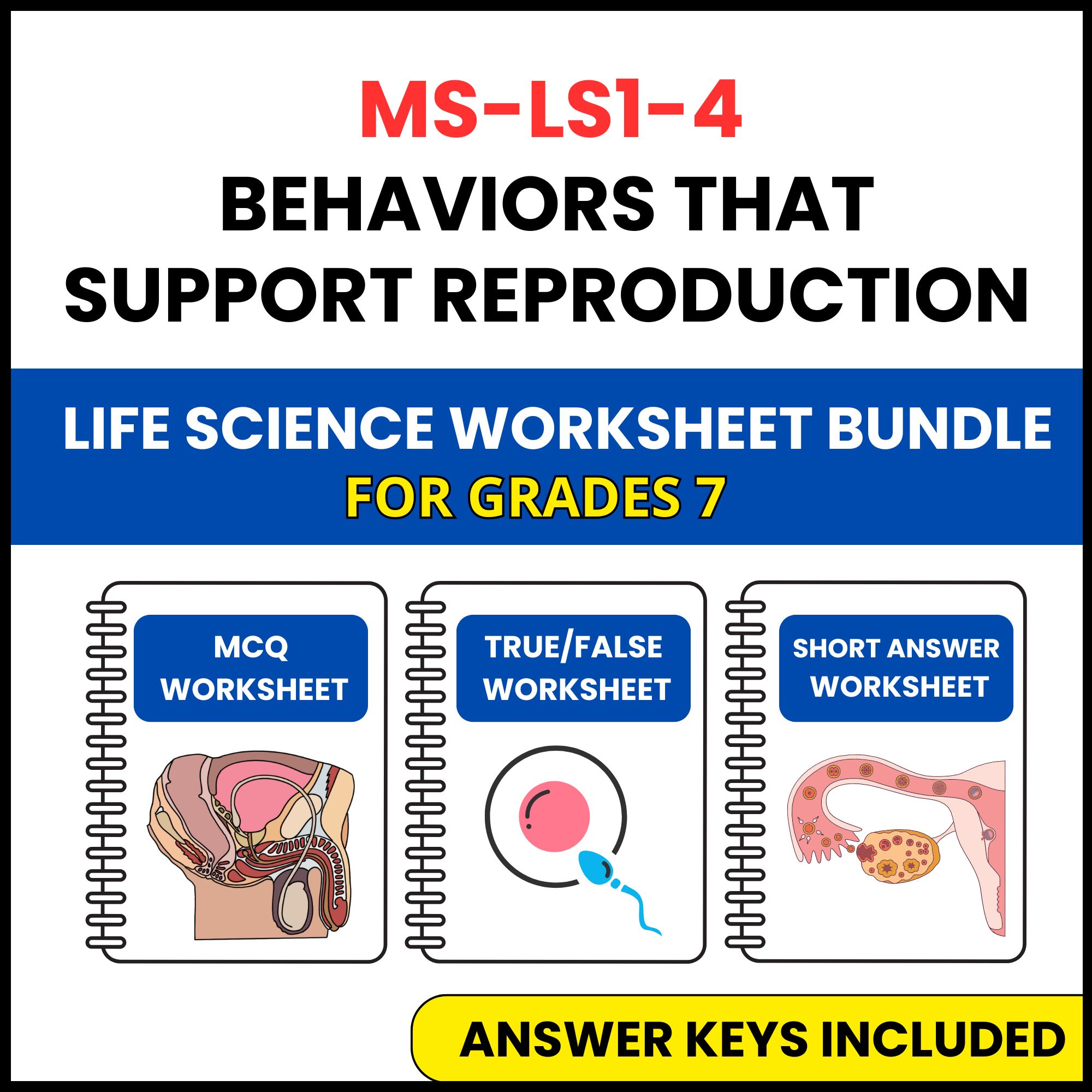 MS NGSS Life Science | Behaviors That Support | 3 Worksheets | Grade 7