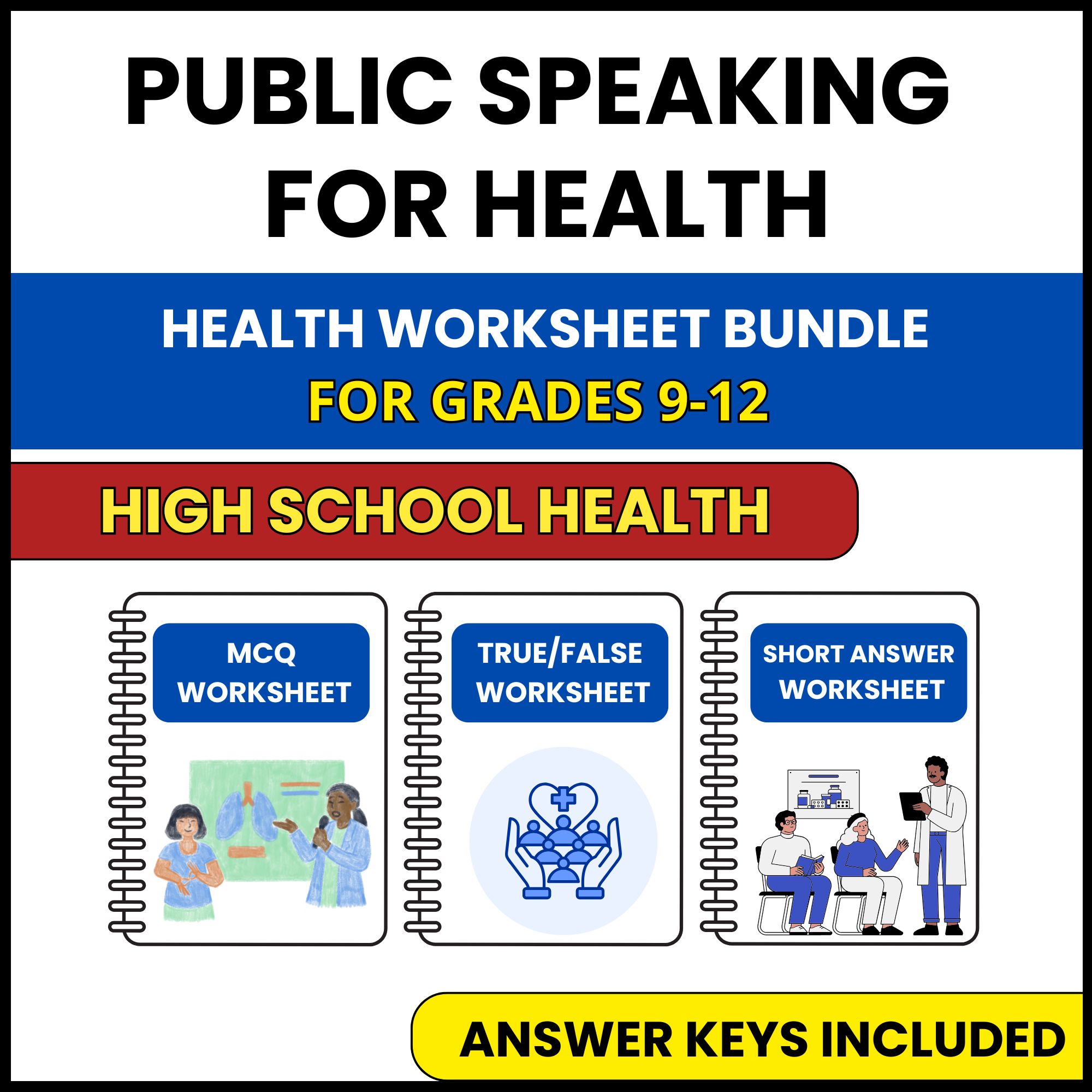 HS Health | Public Speaking for Health | 3 Worksheets | Grade 9-12