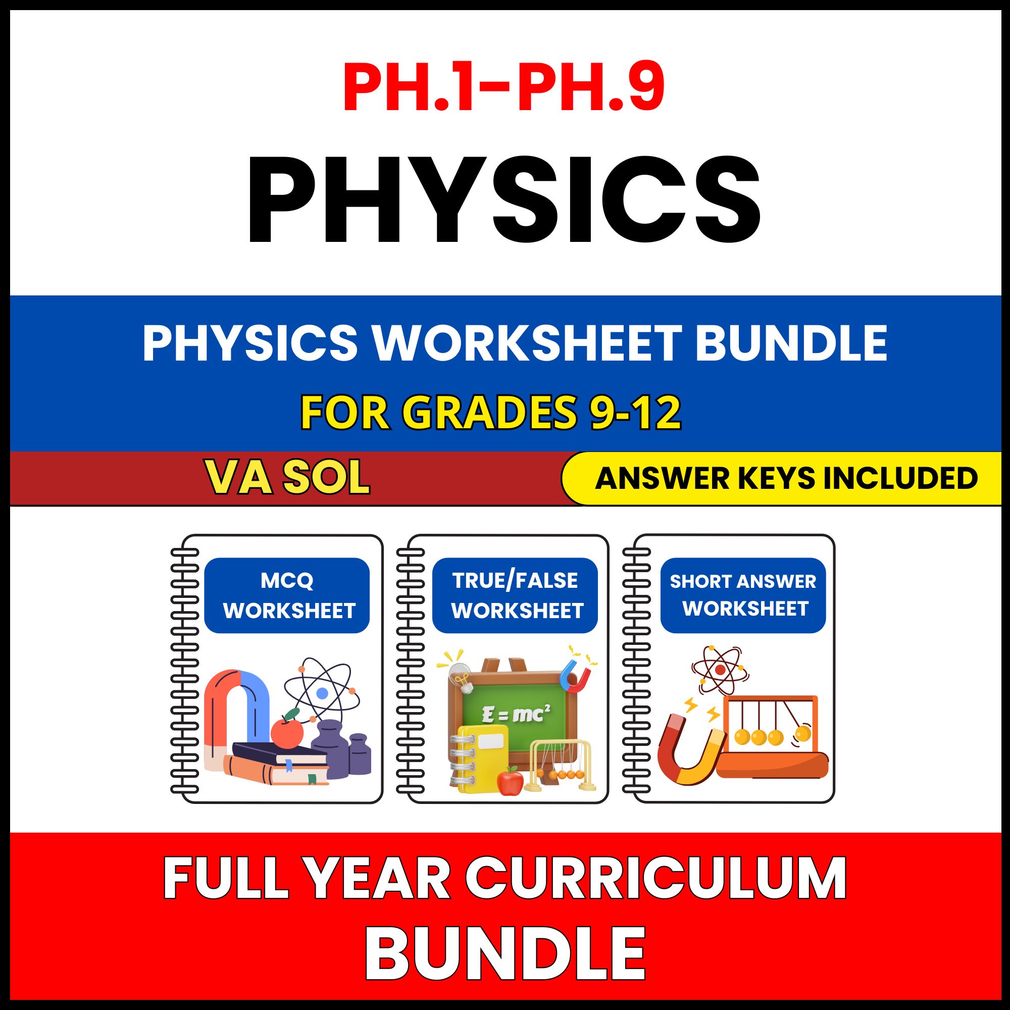 VA SOL Physics | Full Year Curriculum | 405 Worksheets BUNDLE | Grade 9-12