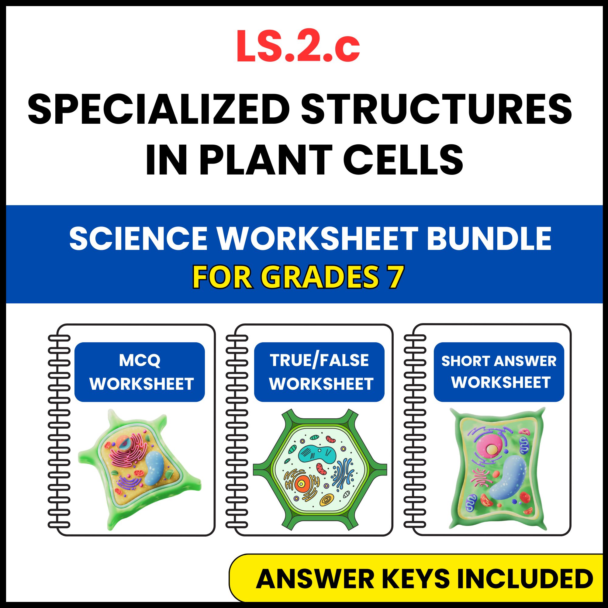 VA SOL Life Science | Specialized Structures in Plant | 3 Worksheets | Grade 7