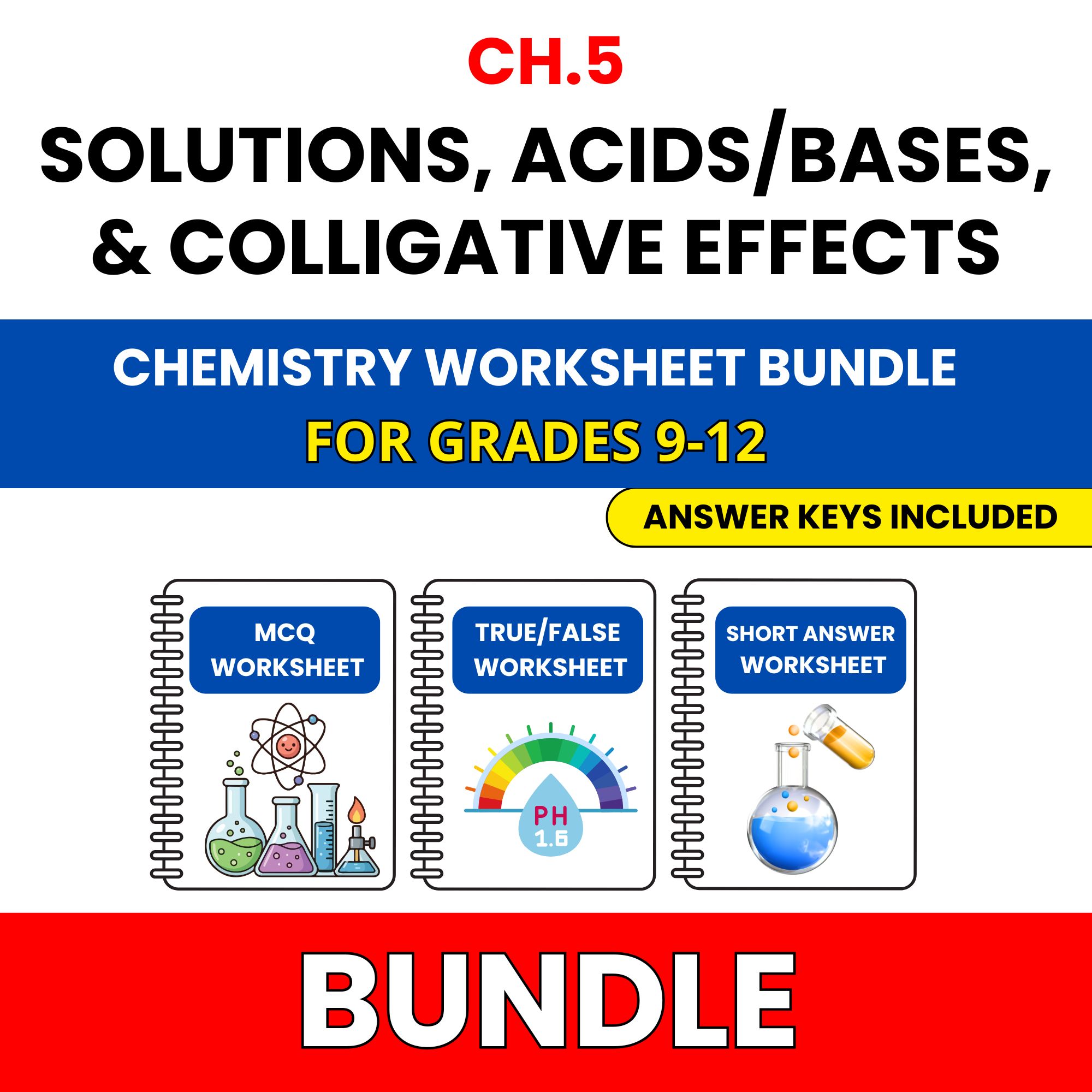 VA SOL Chemistry | Solutions, AcidsBases | 45 Worksheets BUNDLE | Grade 9-12