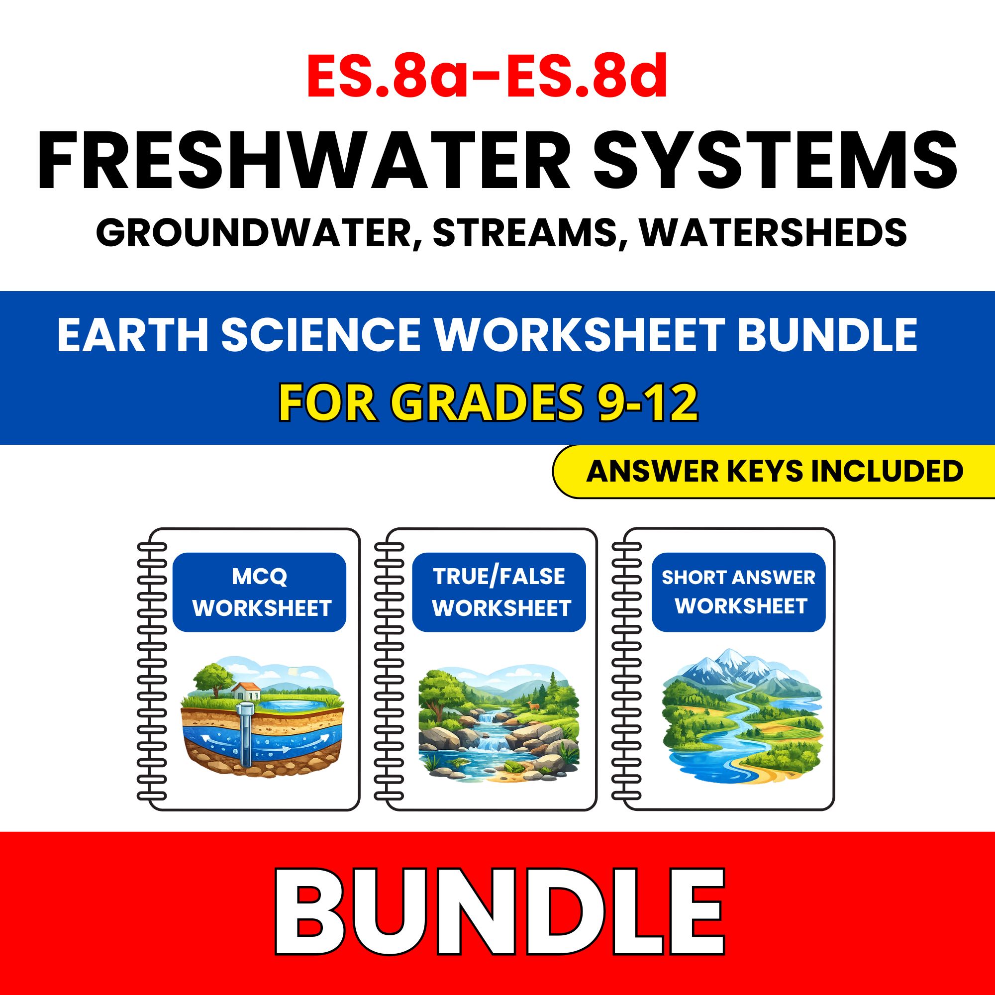 VA SOL Earth Science | Freshwater Systems | 45 Worksheets BUNDLE | Grade 9-12