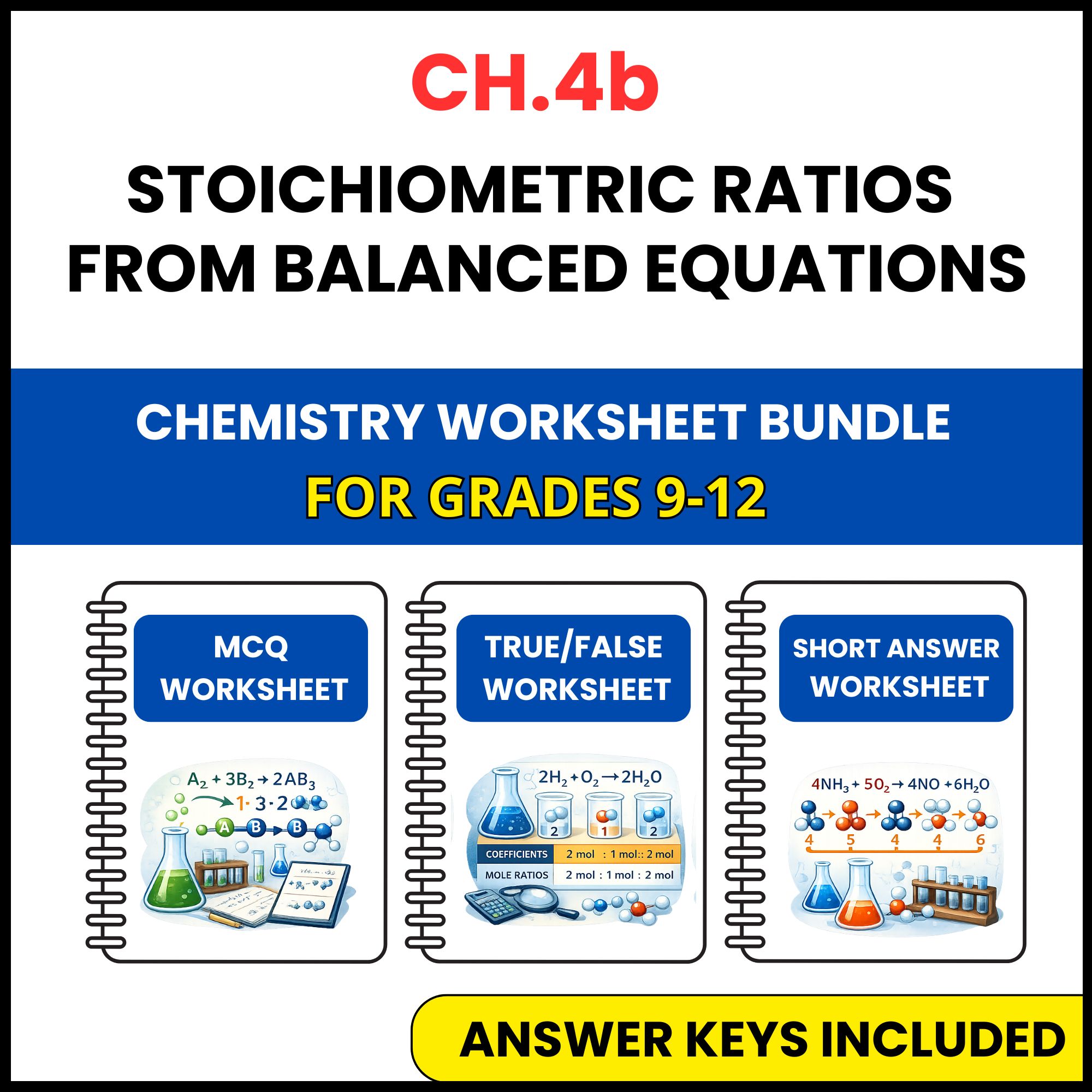 VA SOL Chemistry | Stoichiometric Ratios | 3 Worksheets | Grade 9-12