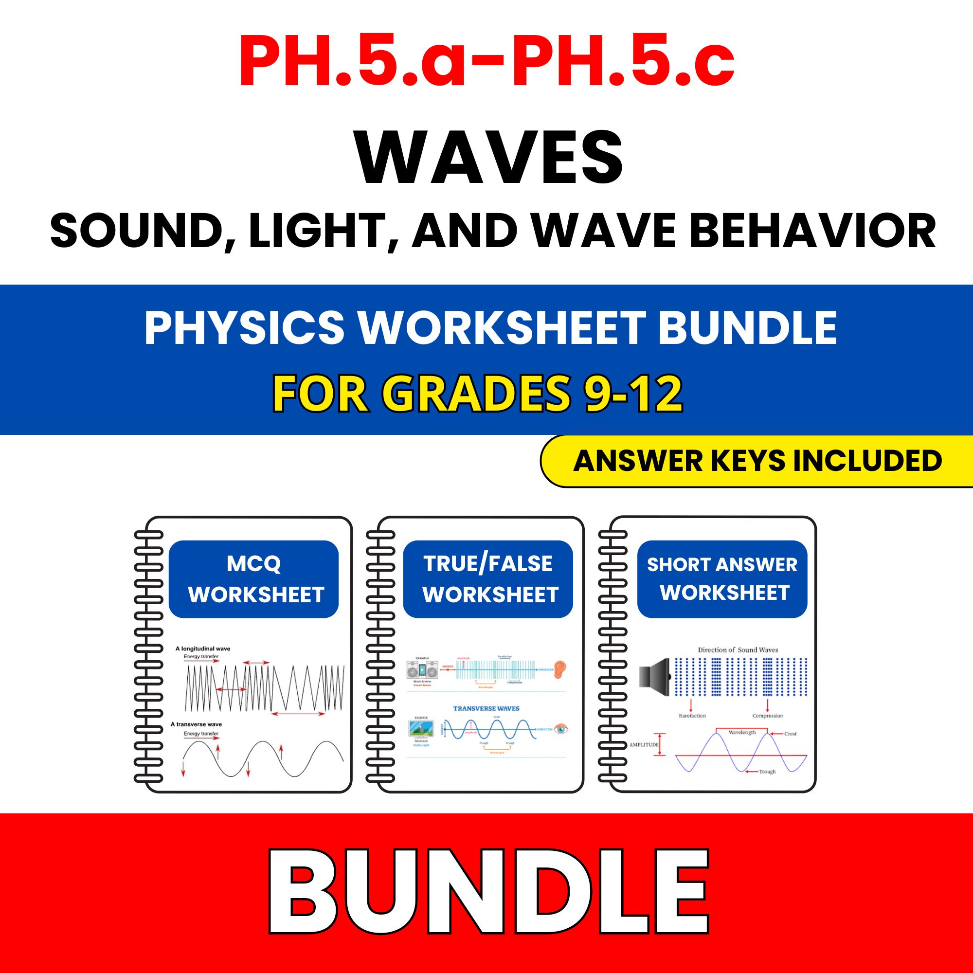 VA SOL Physics | Waves Sound, Light | 45 Worksheets BUNDLE | Grade 9-12