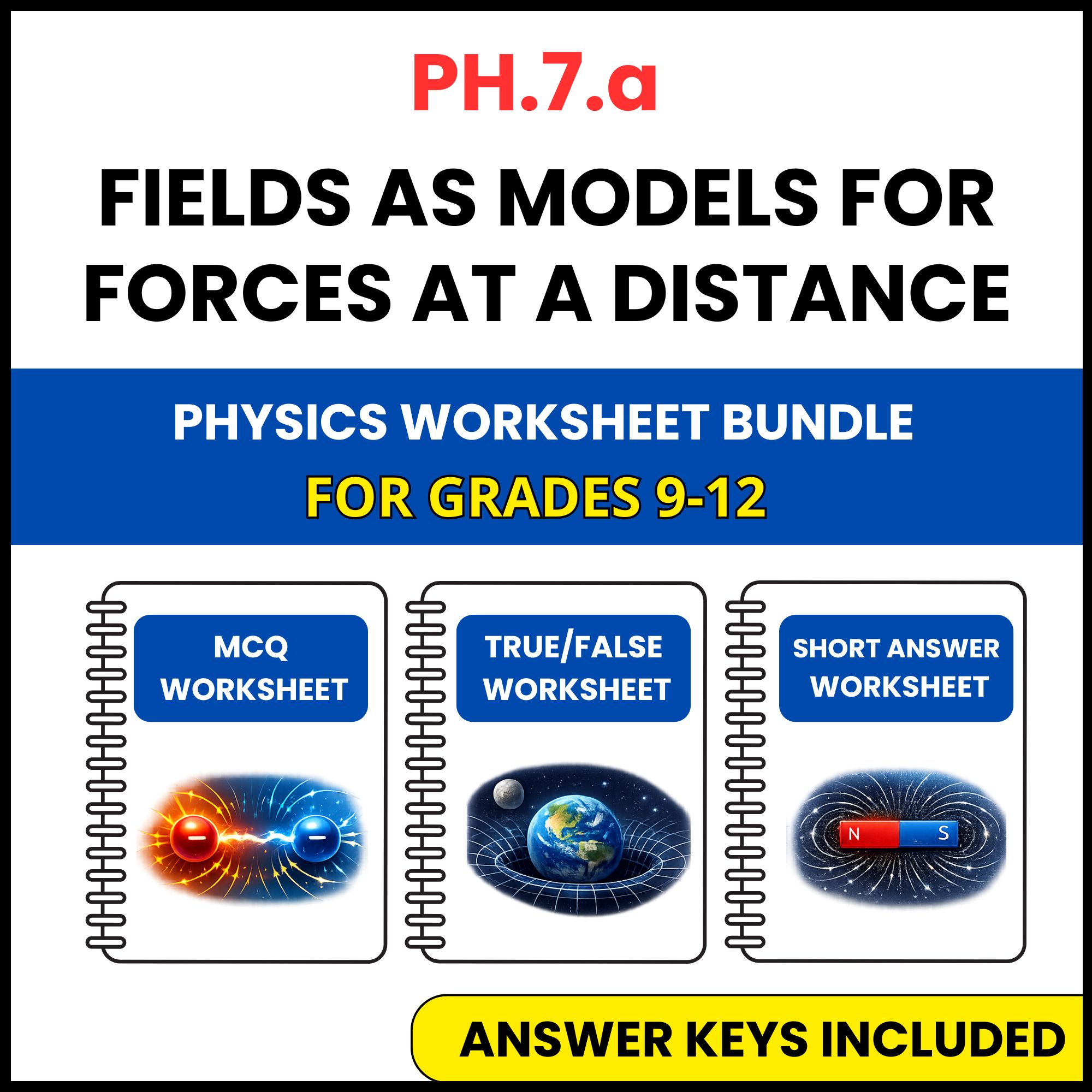 VA SOL Physics | Fields as Models for Forces | 3 Worksheets | Grade 9-12