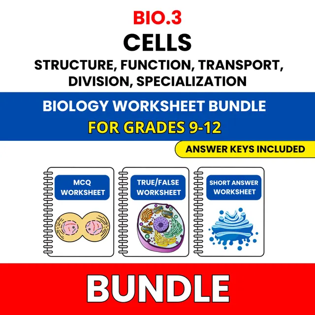 VA SOL Biology | Cells Structure, Function | 45 Worksheets BUNDLE | Grade 9-12