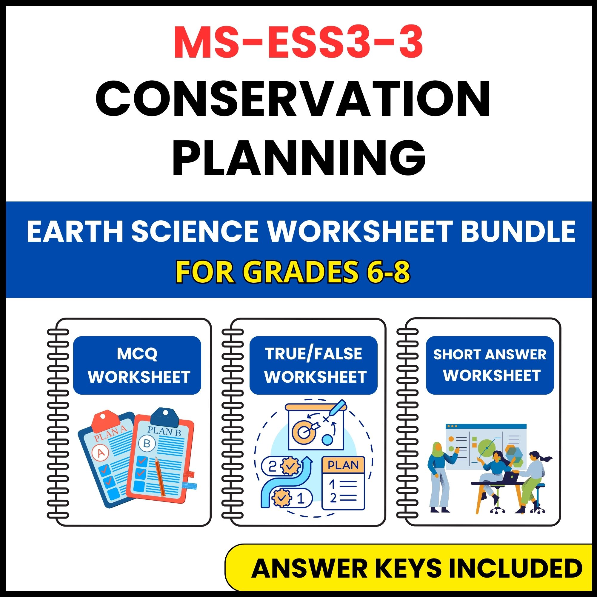 MS NGSS Earth Science | Conservation Planning | 3 Worksheets | Grade 6-8