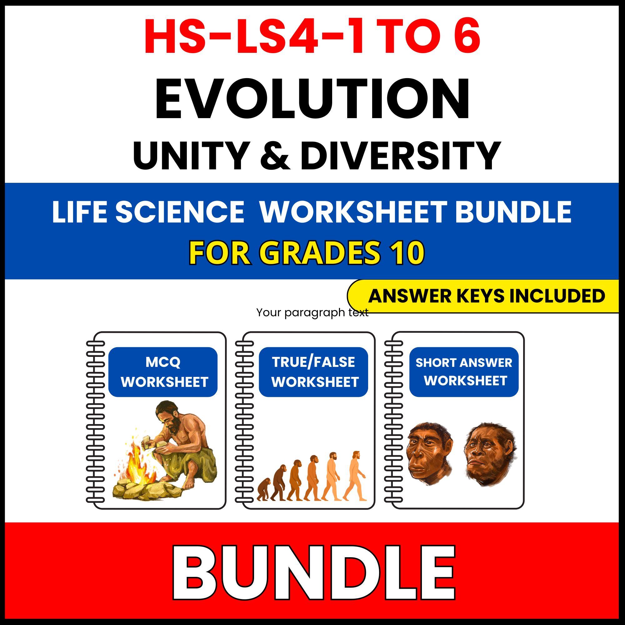 HS NGSS Life Science | Evolution Unity | 45 Worksheets BUNDLE | Grade 10