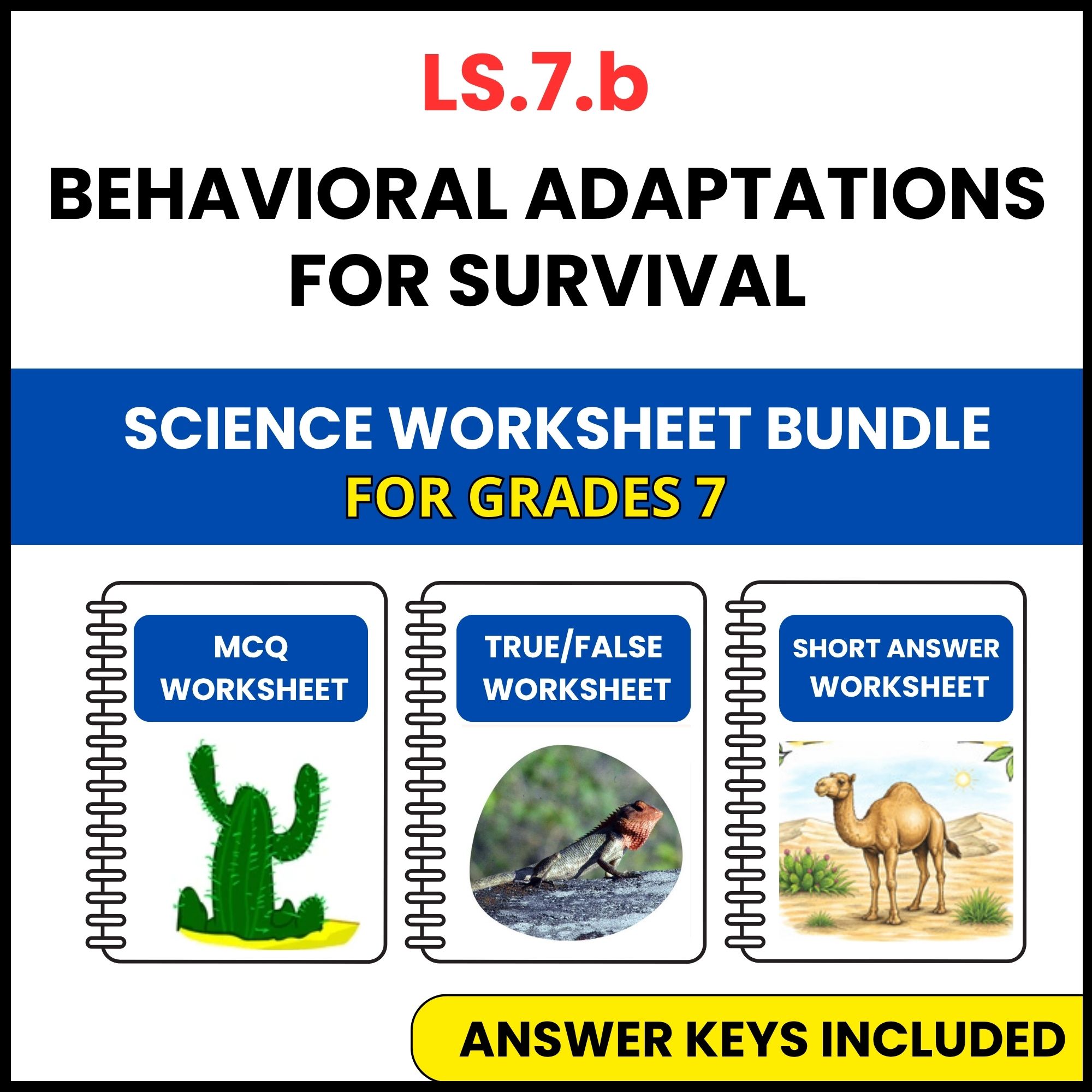 VA SOL Life Science | Behavioral Adaptations | 3 Worksheets | Grade 7