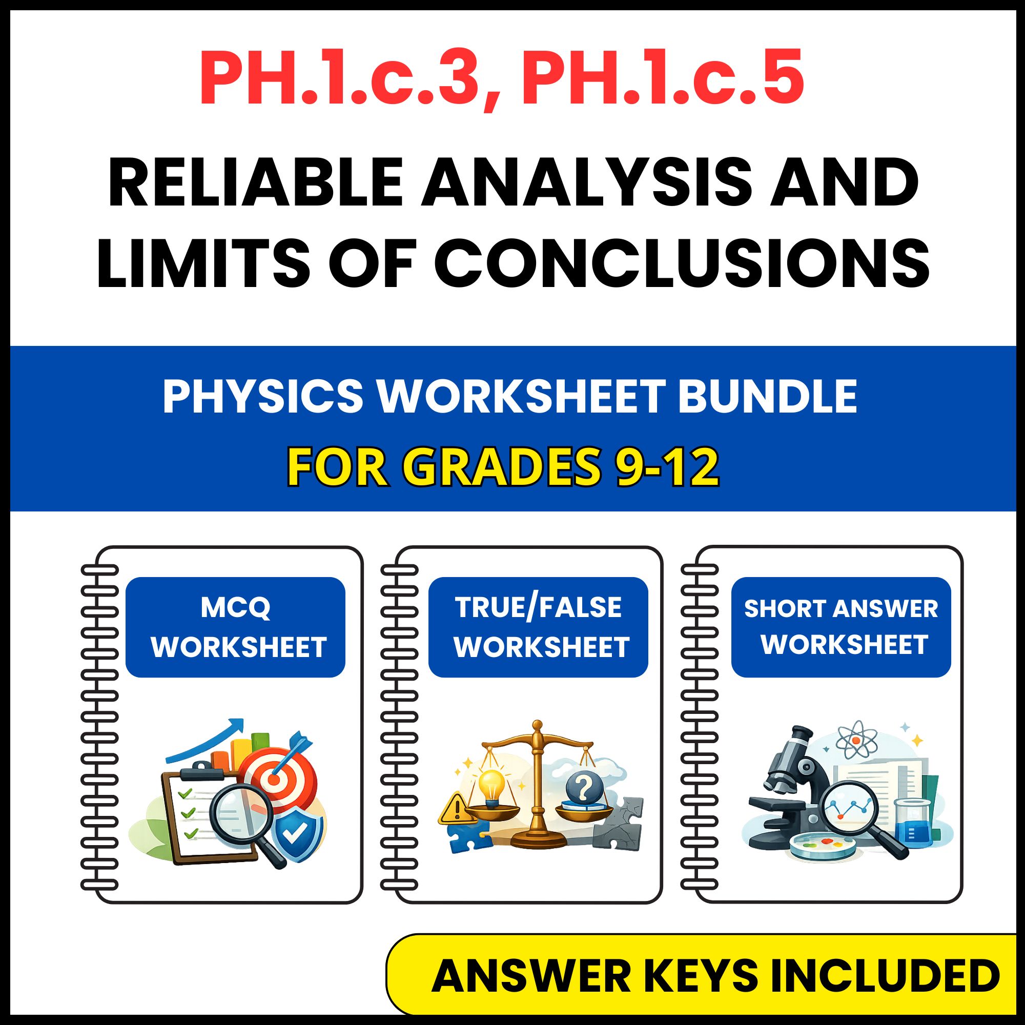 VA SOL Physics | Reliable Analysis and Limits | 3 Worksheets | Grade 9-12