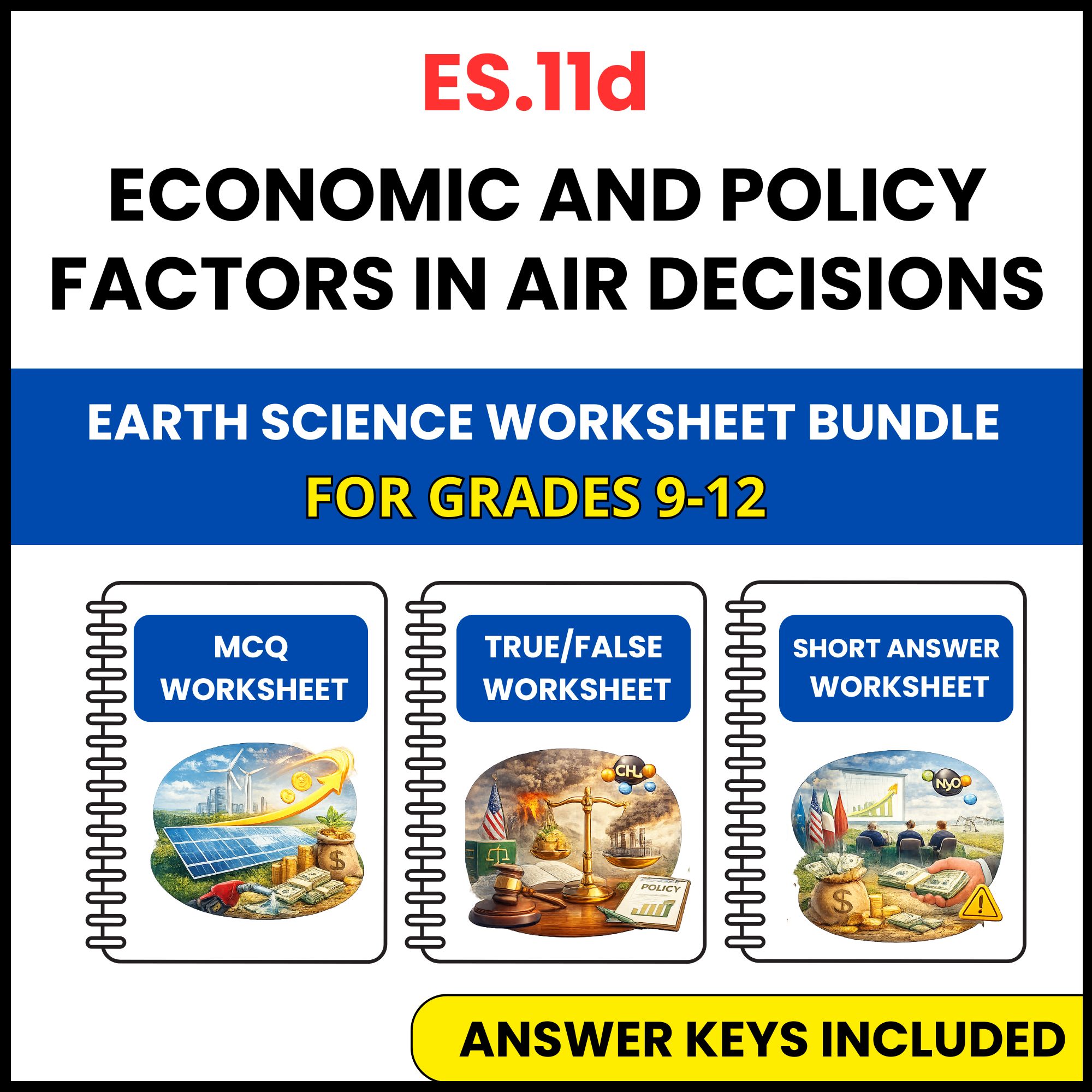 VA SOL Earth Science | Economic and Policy Factors | 3 Worksheets | Grade 9-12