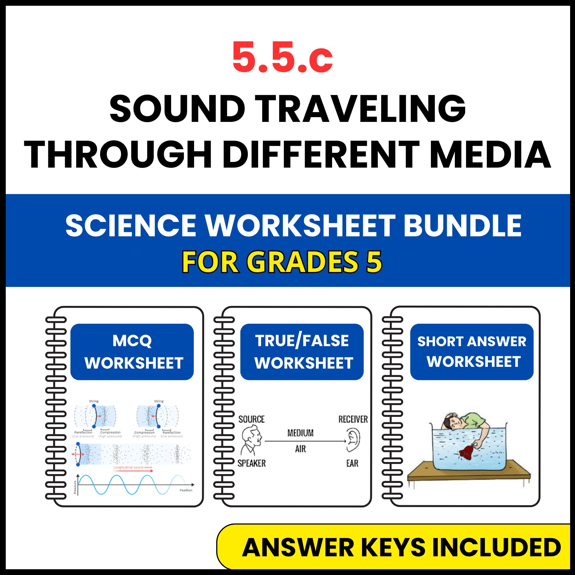 VA SOL Science | Sound Traveling Through Different | 3 Worksheets | Grade 5