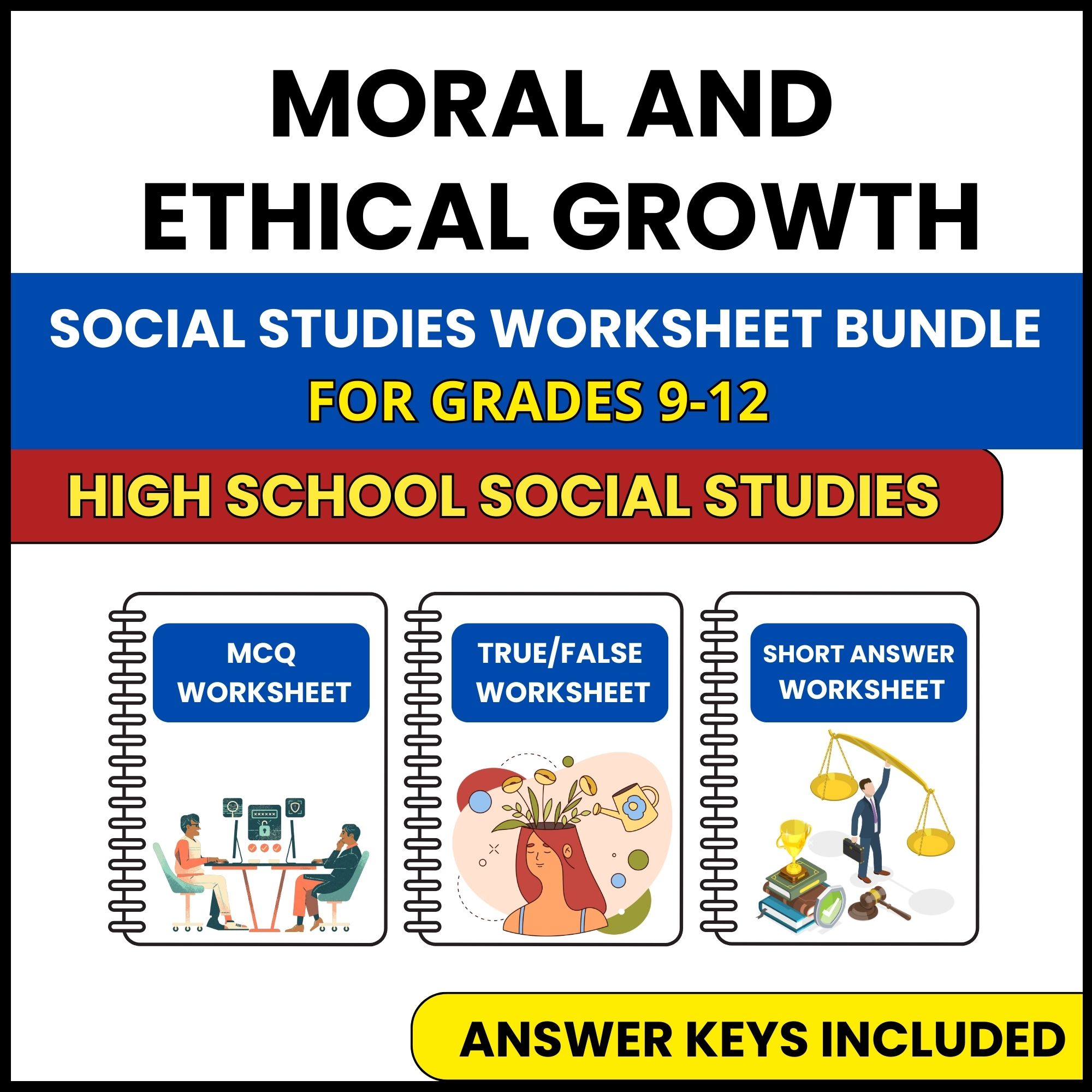 HS Social Studies | Moral and Ethical Growth | 3 Worksheets | Grade 9-12