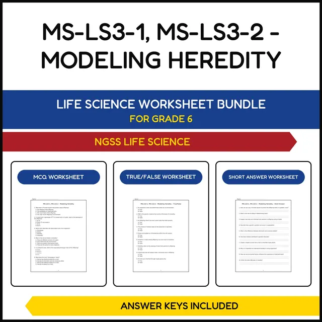 MS NGSS Life Science | MS LS3 1, MS LS3 2 Modeling | 3 Worksheets | Grade 6