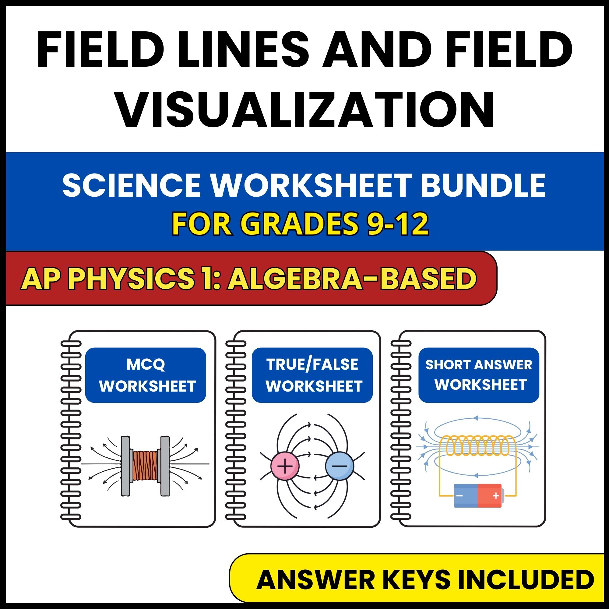 AP Physics 1 | Field Lines and Field Visualization | 3 Worksheets | Grade 9-12