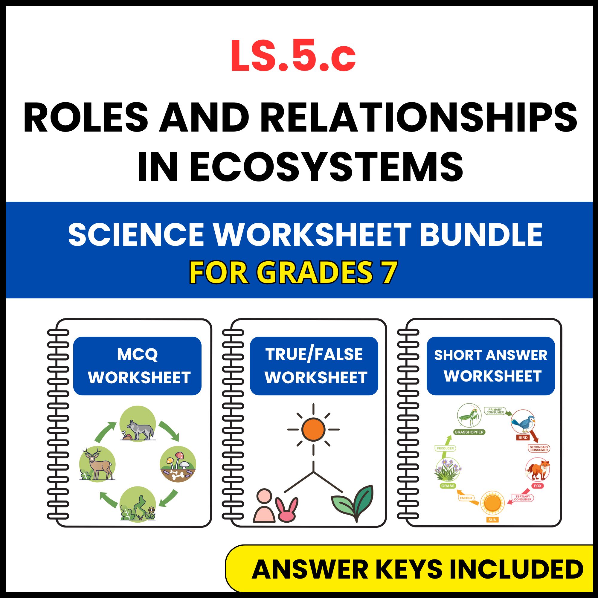 VA SOL Life Science | Roles and Relationships | 3 Worksheets | Grade 7