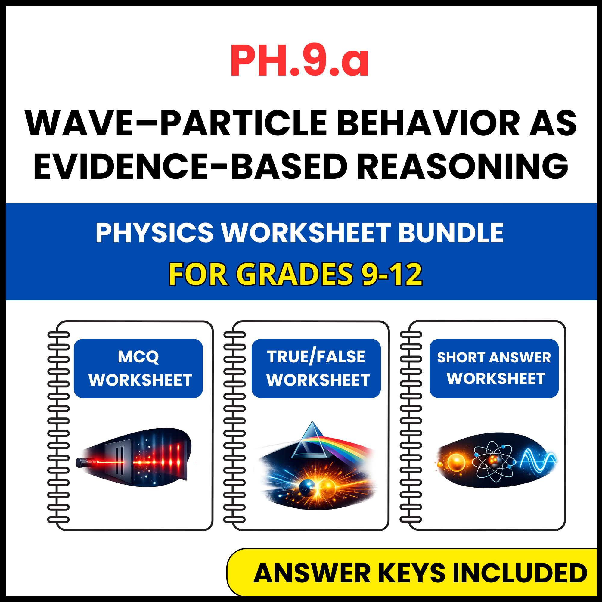 VA SOL Physics | Wave Particle Behavior as Evidence | 3 Worksheets | Grade 9-12