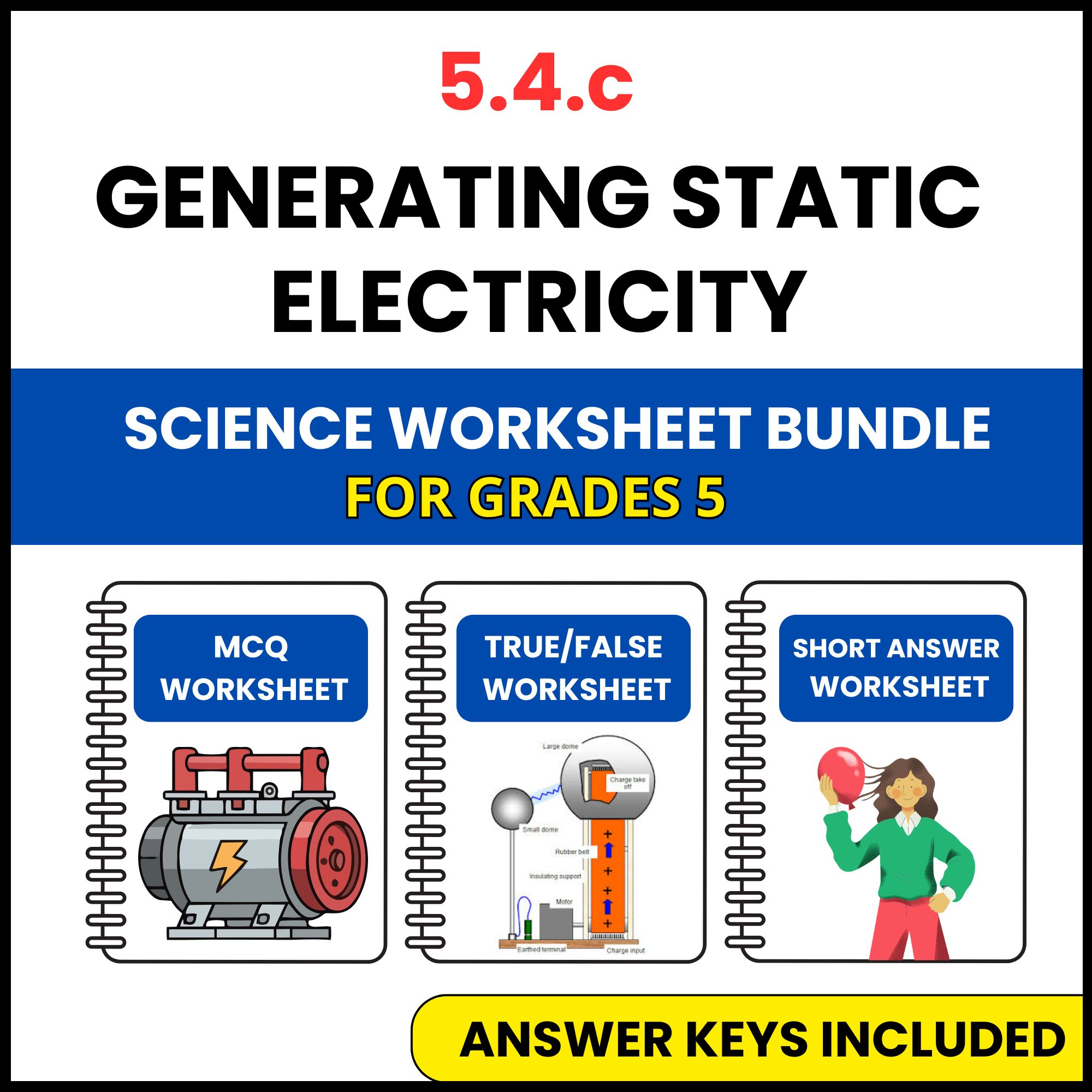 VA SOL Science | Generating Static Electricity | 3 Worksheets | Grade 5