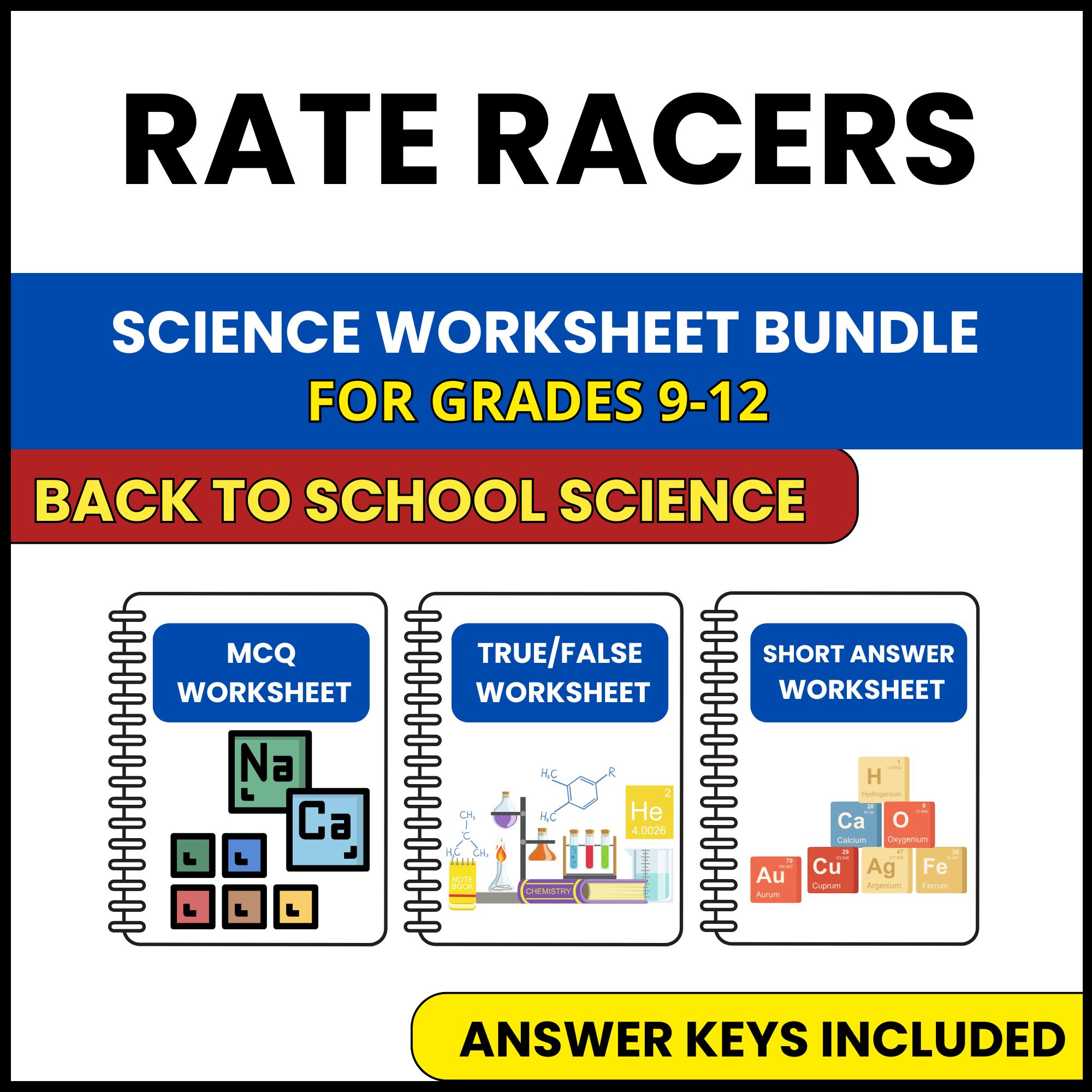 Back to School | Rate Racers | 3 Worksheets | Grade 9-12