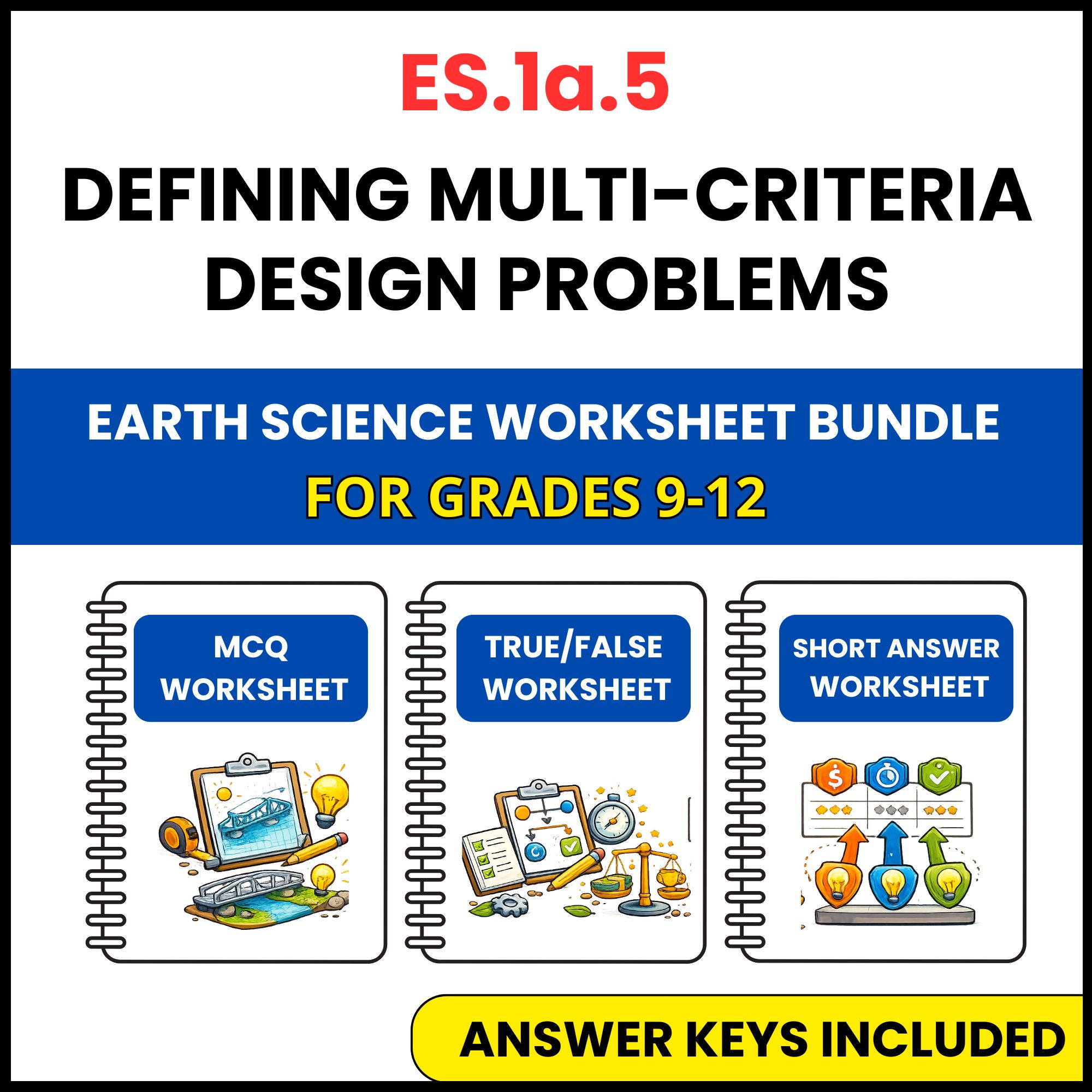 VA SOL Earth Science | Defining Multi Criteria | 3 Worksheets | Grade 9-12