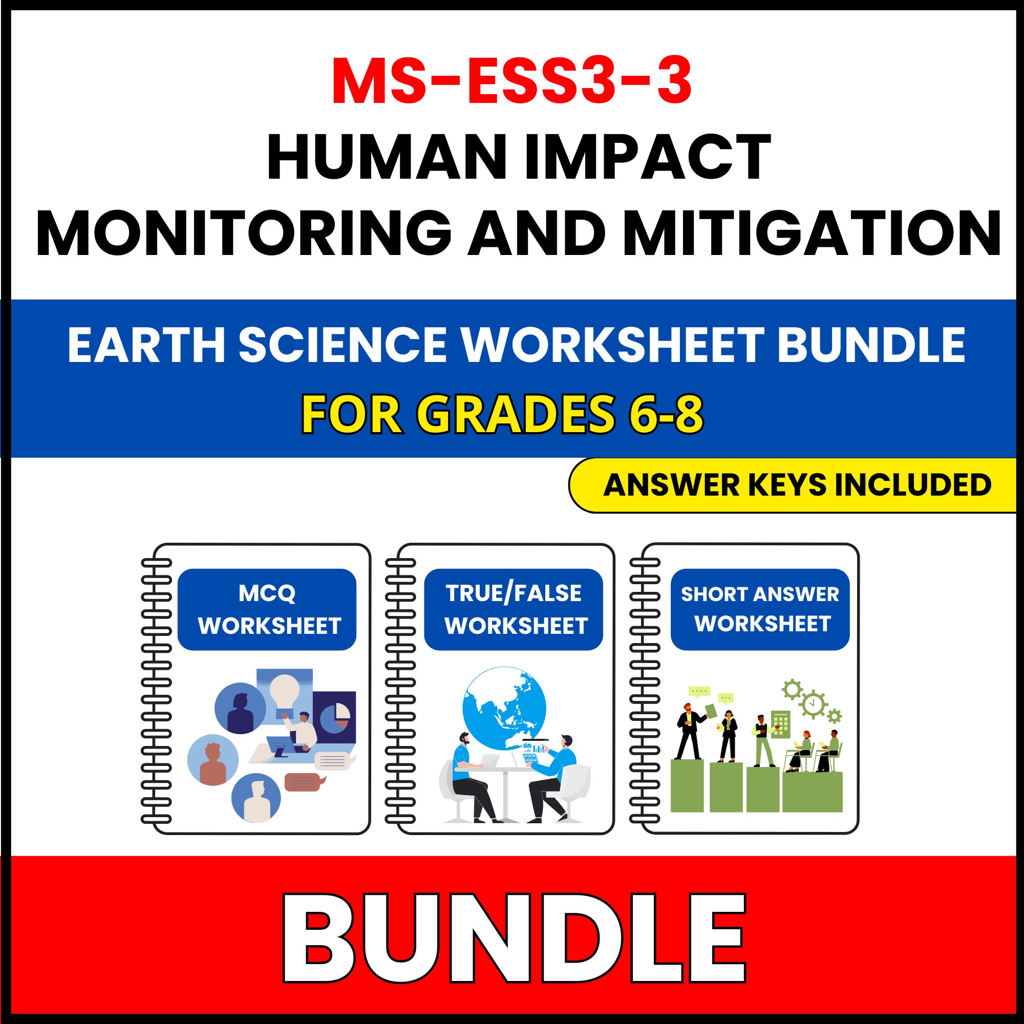 MS NGSS Earth Science | Human Impact | 30 Worksheets BUNDLE | Grade 6-8