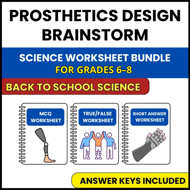 Back to School | Prosthetics Design Brainstorm | 3 Worksheets | Grade 6-8