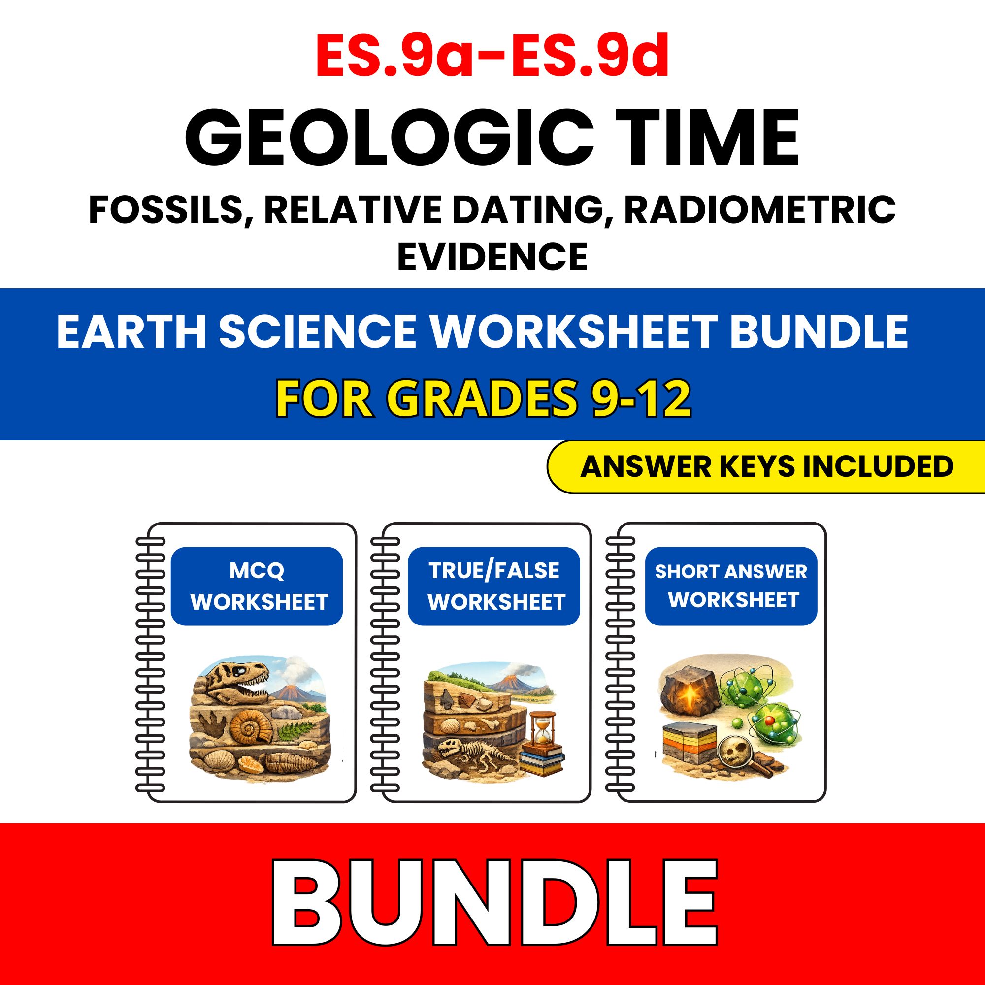 VA SOL Earth Science | Geologic Time Fossils | 45 Worksheets BUNDLE | Grade 9-12