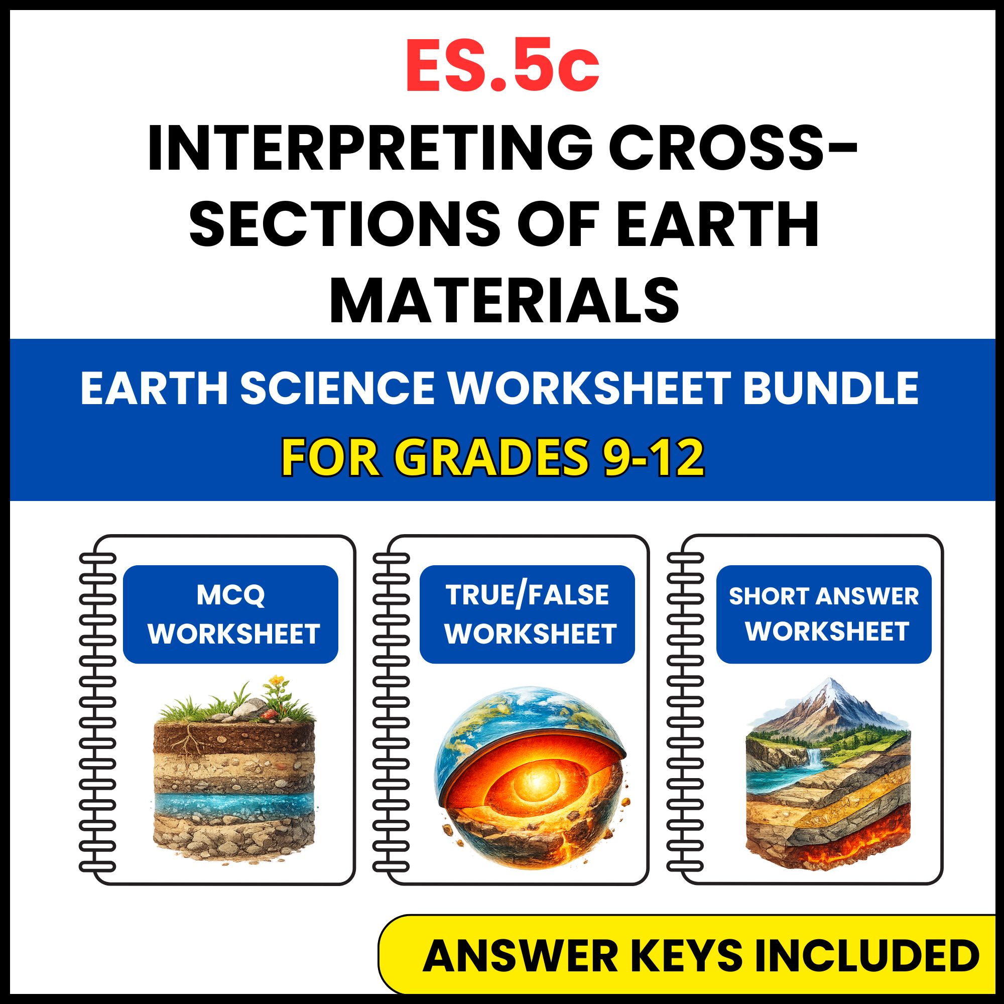 VA SOL Earth Science | Cross Sections of Earth | 3 Worksheets | Grade 9-12