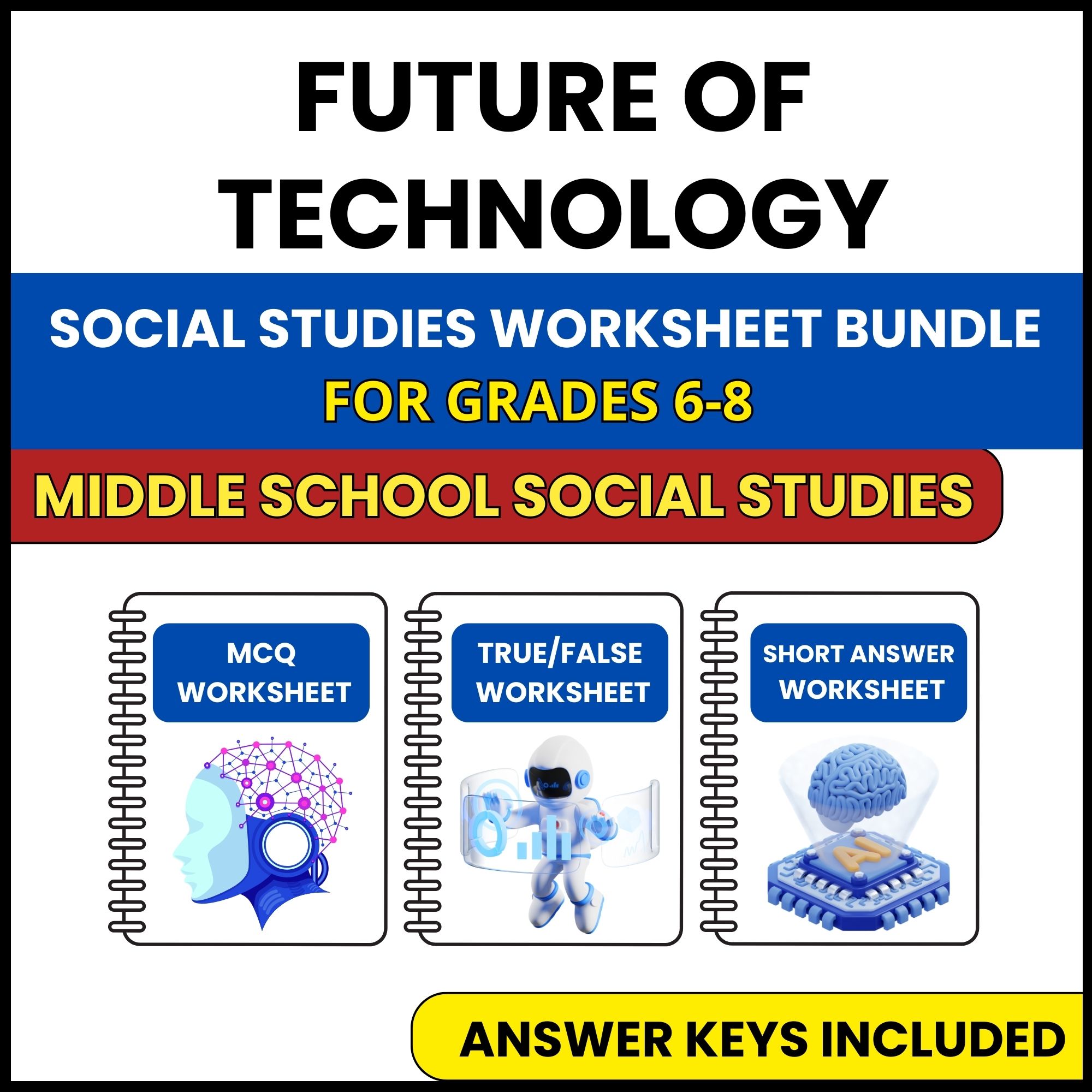 MS Social Studies | Future of Technology | 3 Worksheets | Grade 6-8