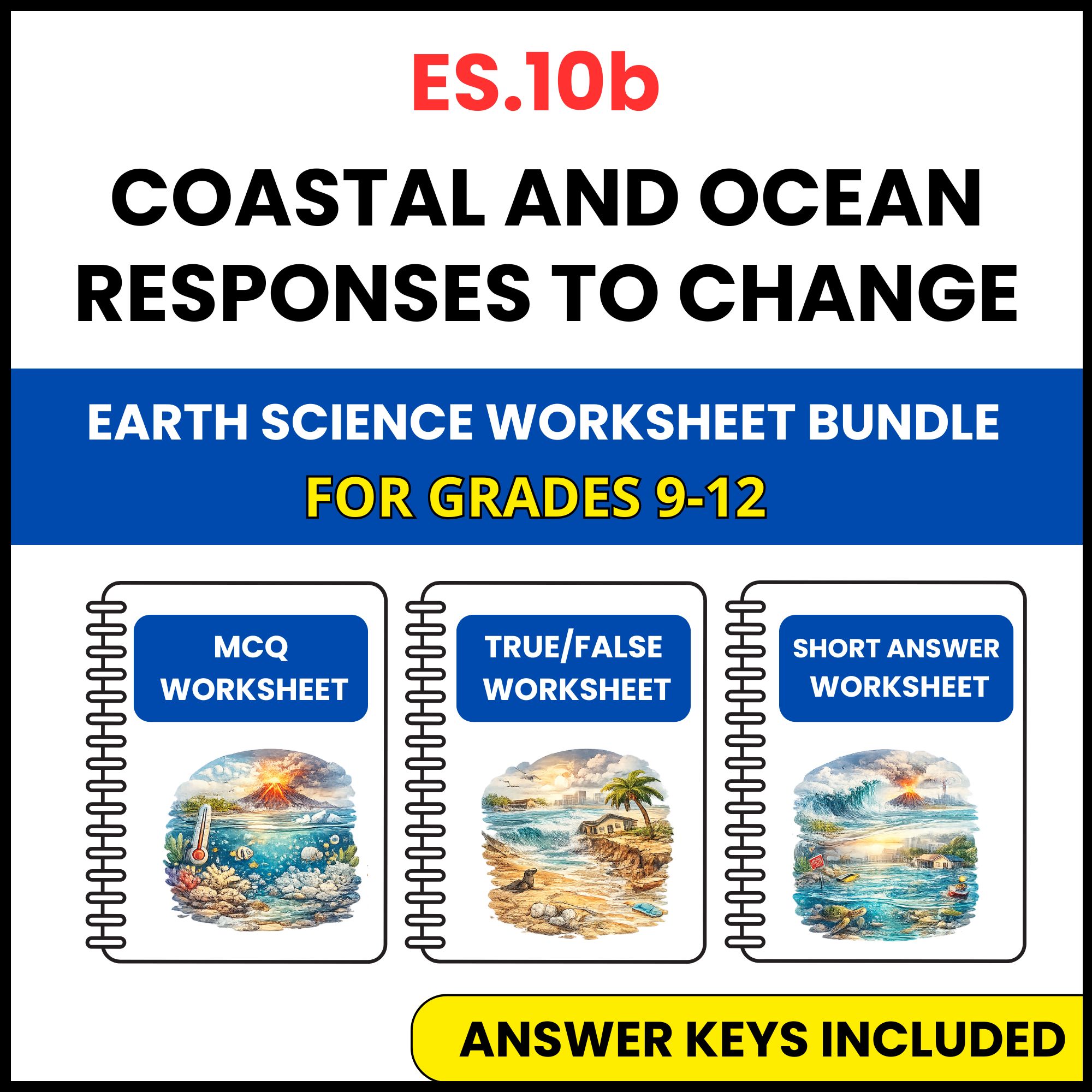 VA SOL Earth Science | Coastal and Ocean Responses | 3 Worksheets | Grade 9-12