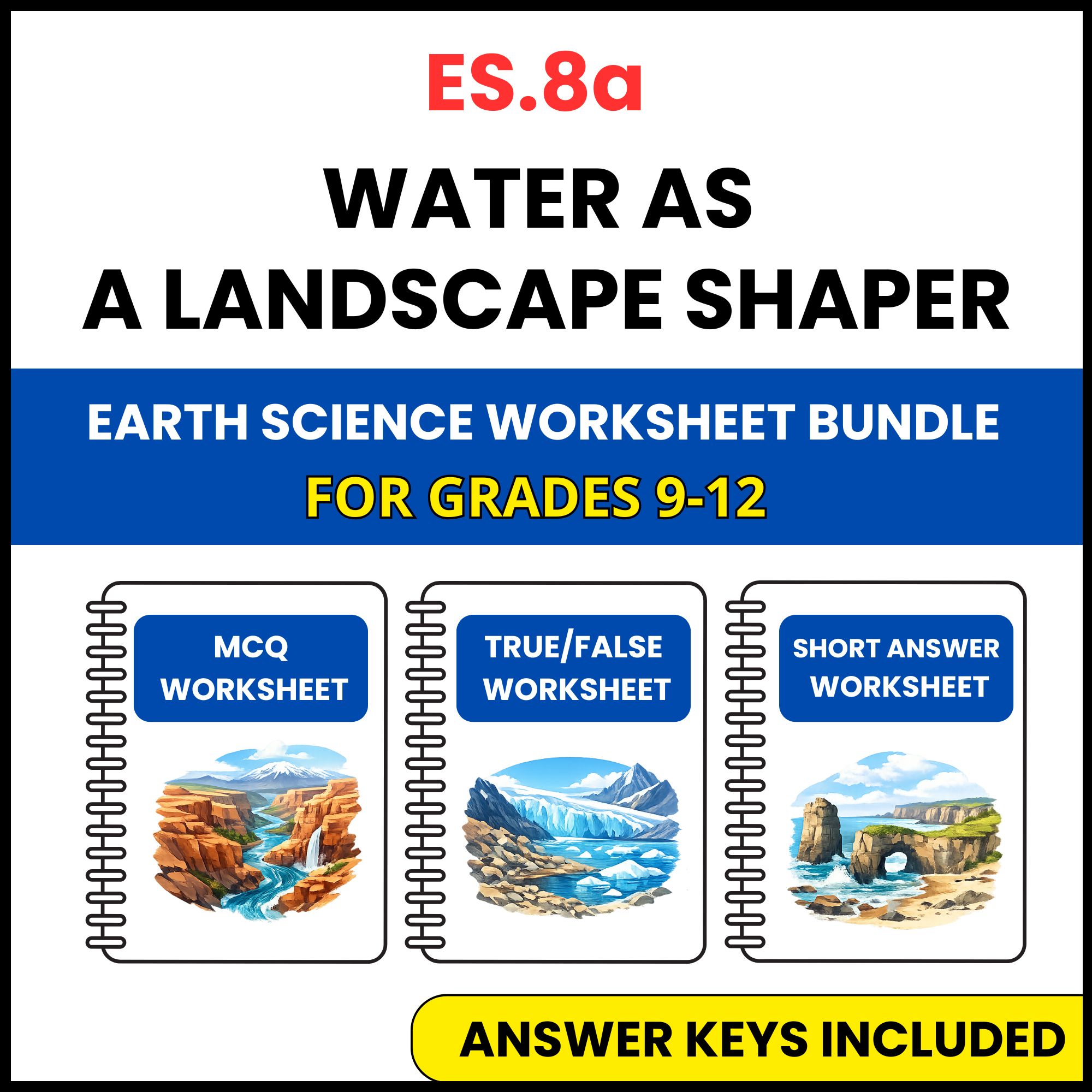 VA SOL Earth Science | Water as a Landscape Shaper | 3 Worksheets | Grade 9-12