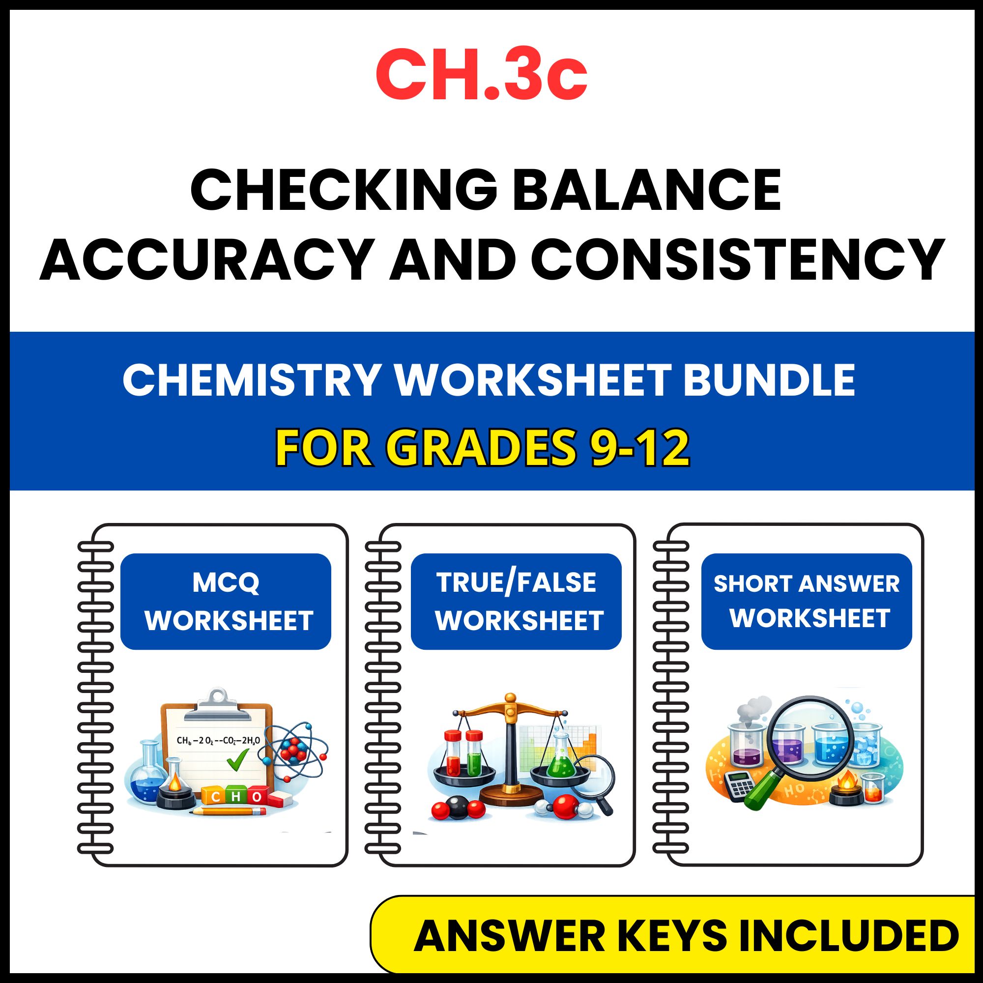 VA SOL Chemistry | Checking Balance Accuracy | 3 Worksheets | Grade 9-12