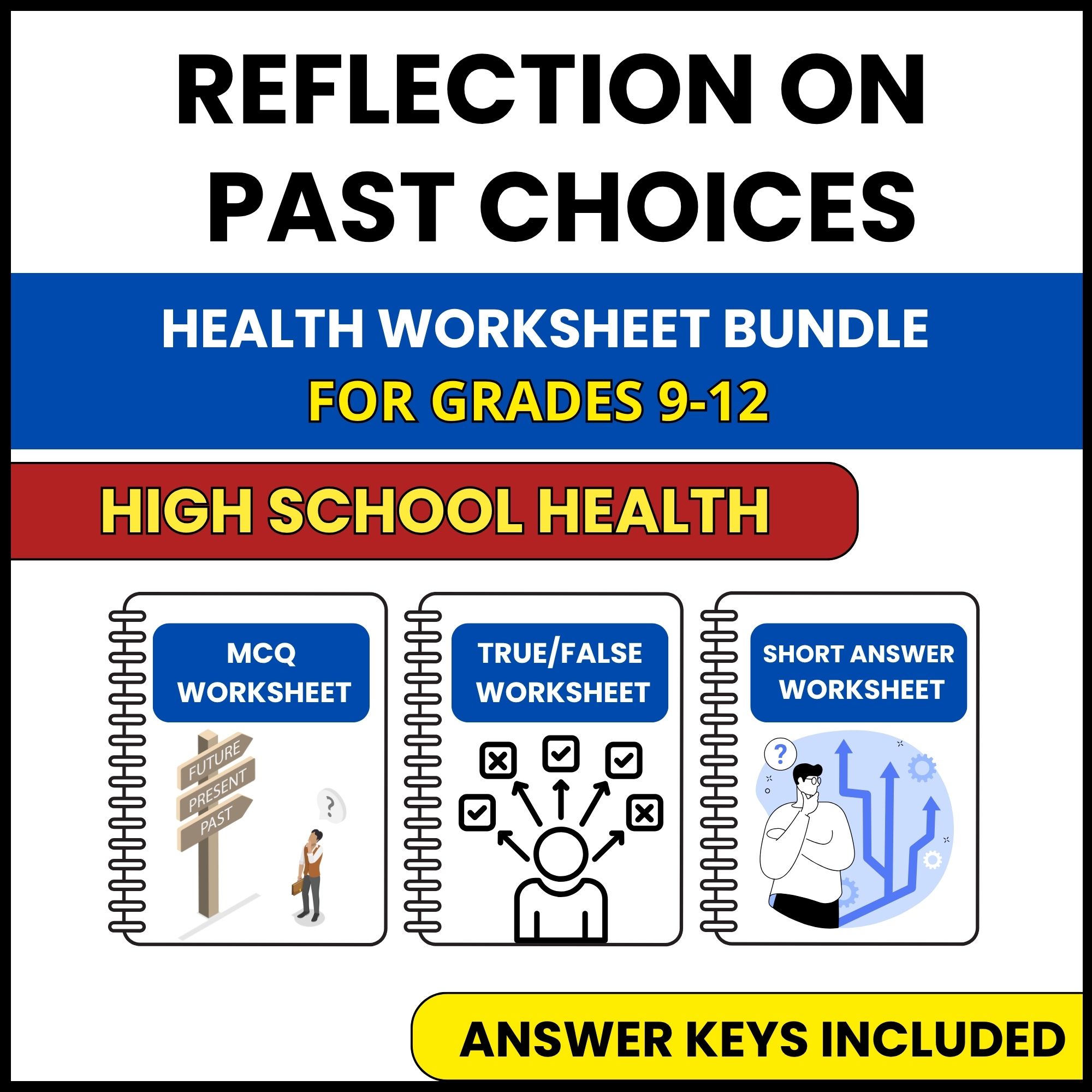 HS Health | Reflection on Past Choices | 3 Worksheets | Grade 9-12