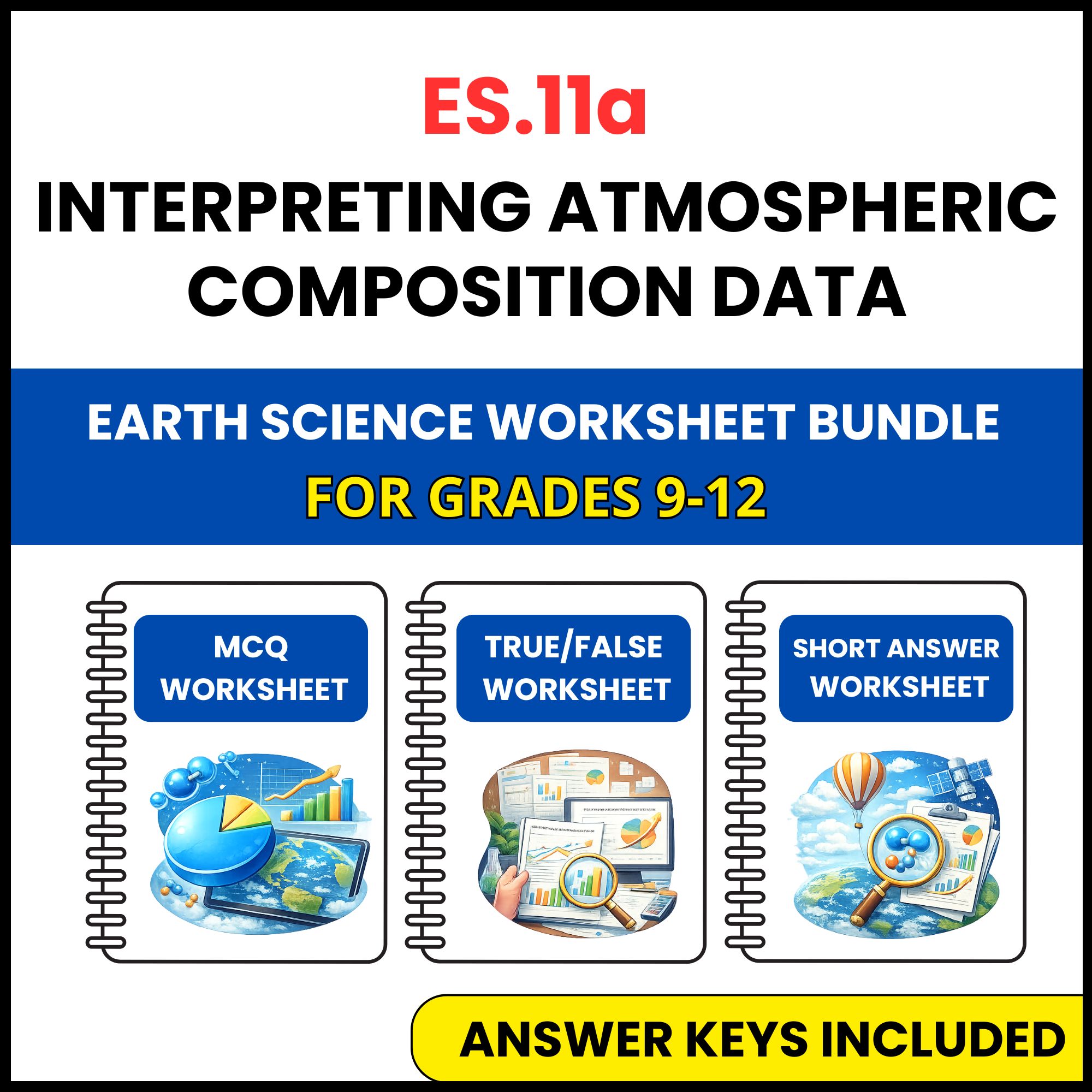VA SOL Earth Science | Atmospheric Composition Data | 3 Worksheets | Grade 9-12