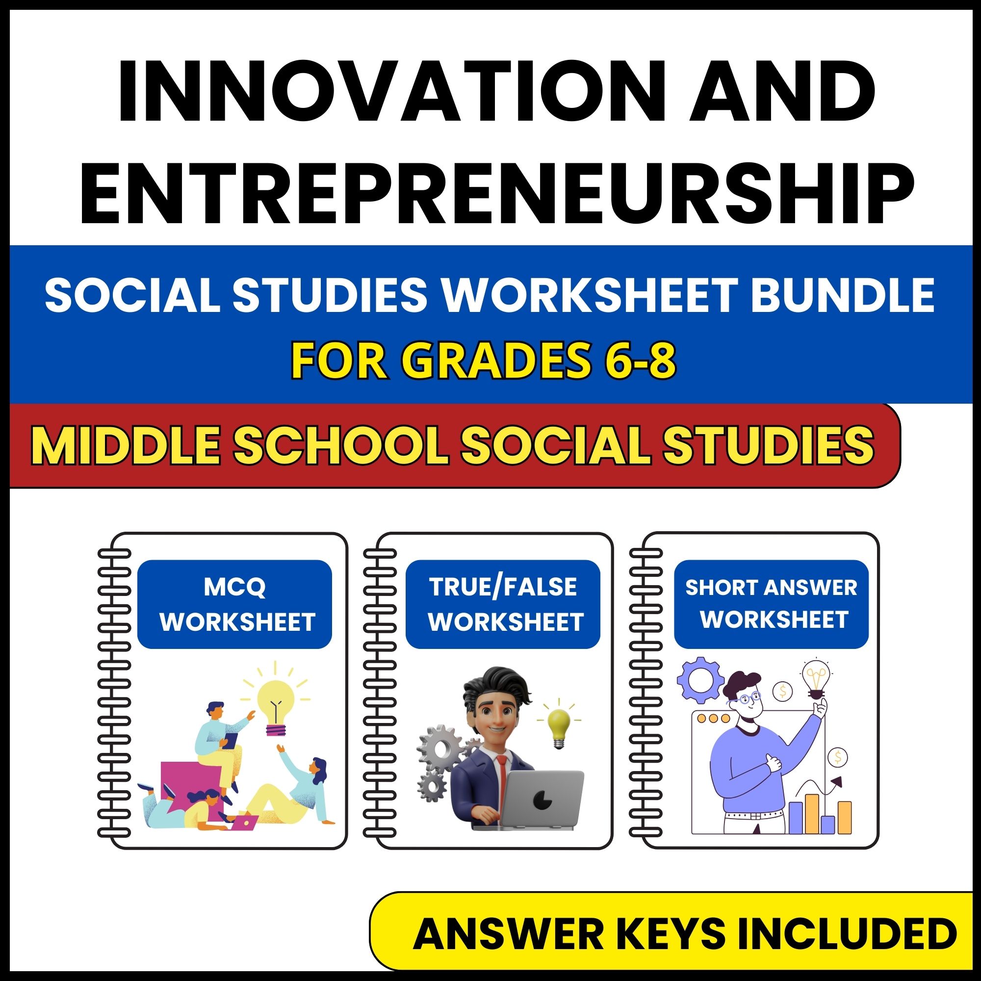 MS Social Studies | Innovation and Entrepreneurship | 3 Worksheets | Grade 6-8