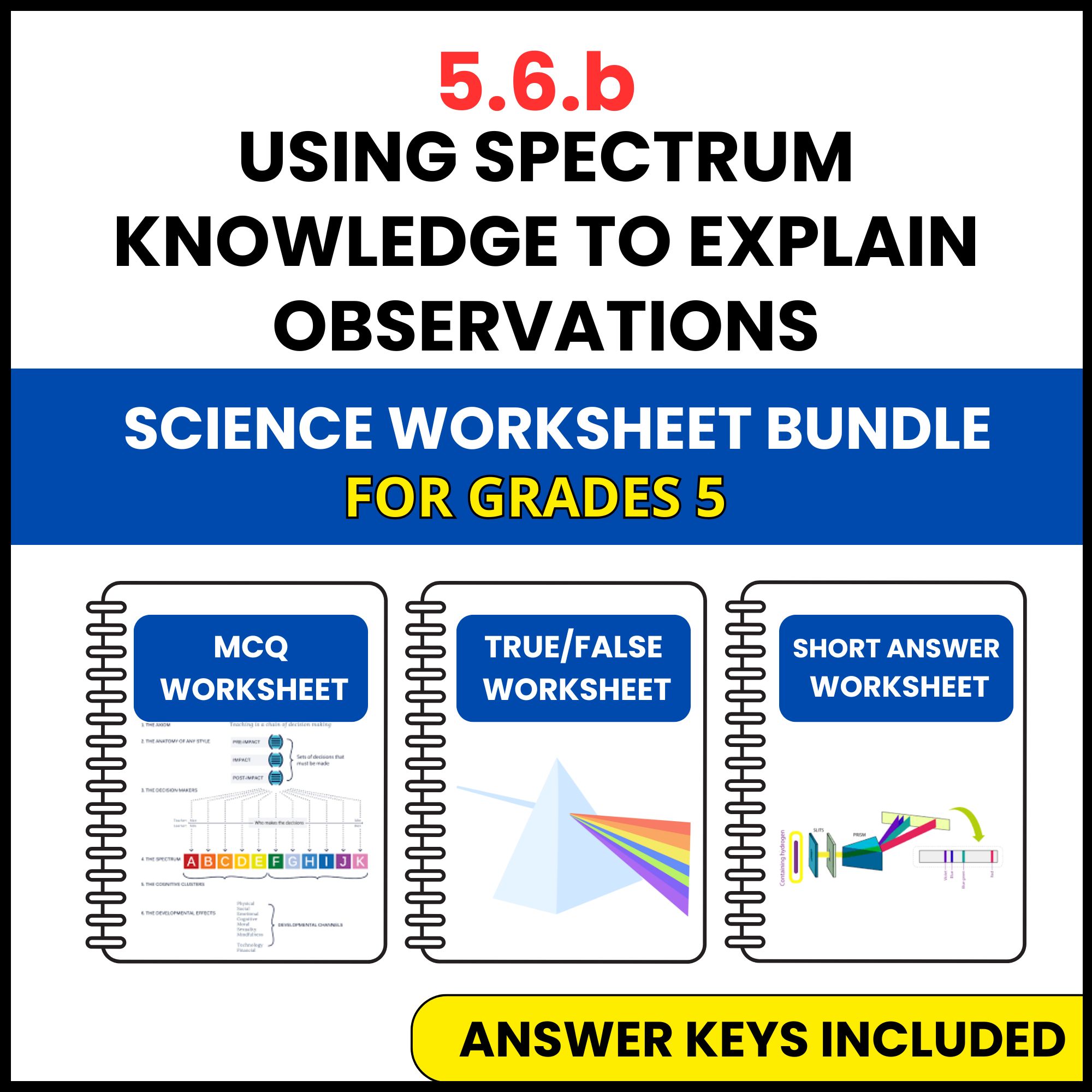 VA SOL Science | Spectrum Knowledge to Explain | 3 Worksheets | Grade 5